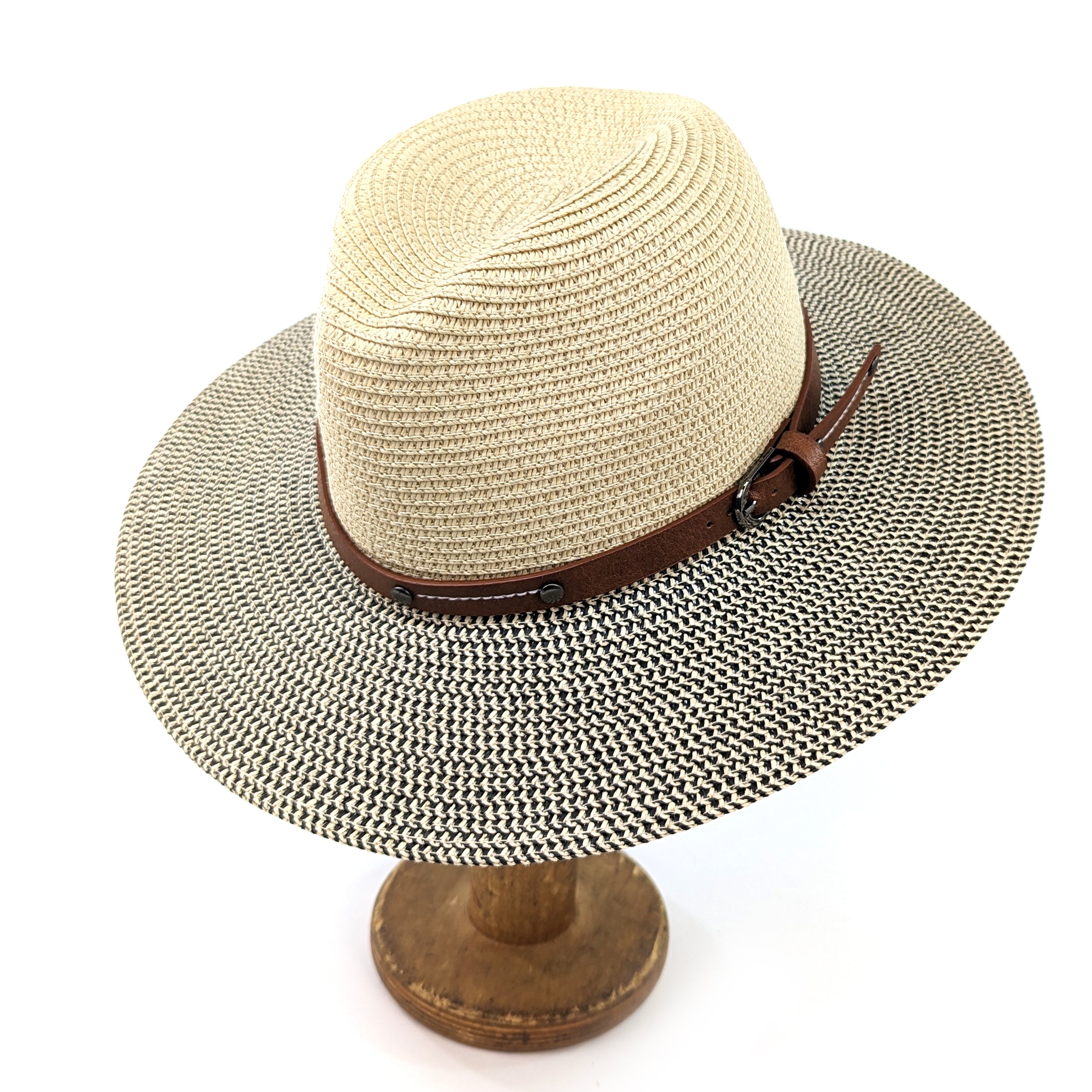 Folding Panama Style Travel Sun Hat - Mottled/Natural with Belt (57cm)