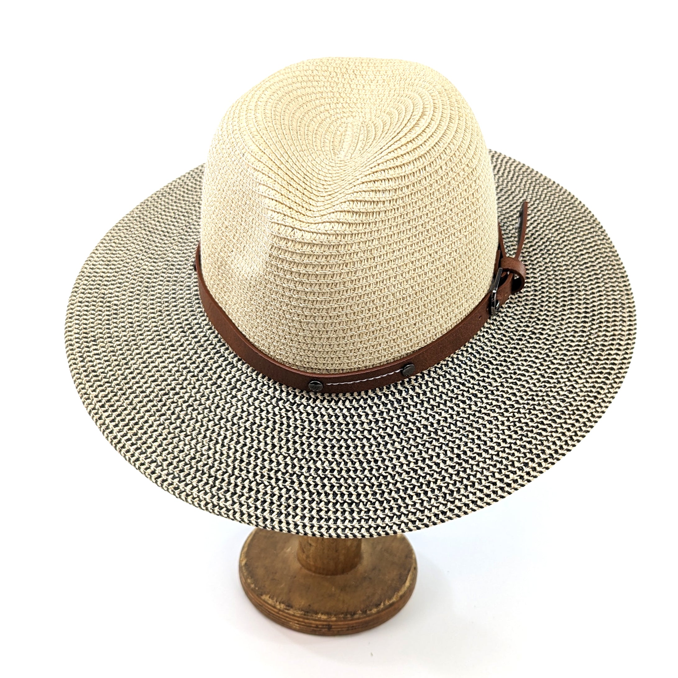 Folding Panama Style Travel Sun Hat - Mottled/Natural with Belt (57cm)