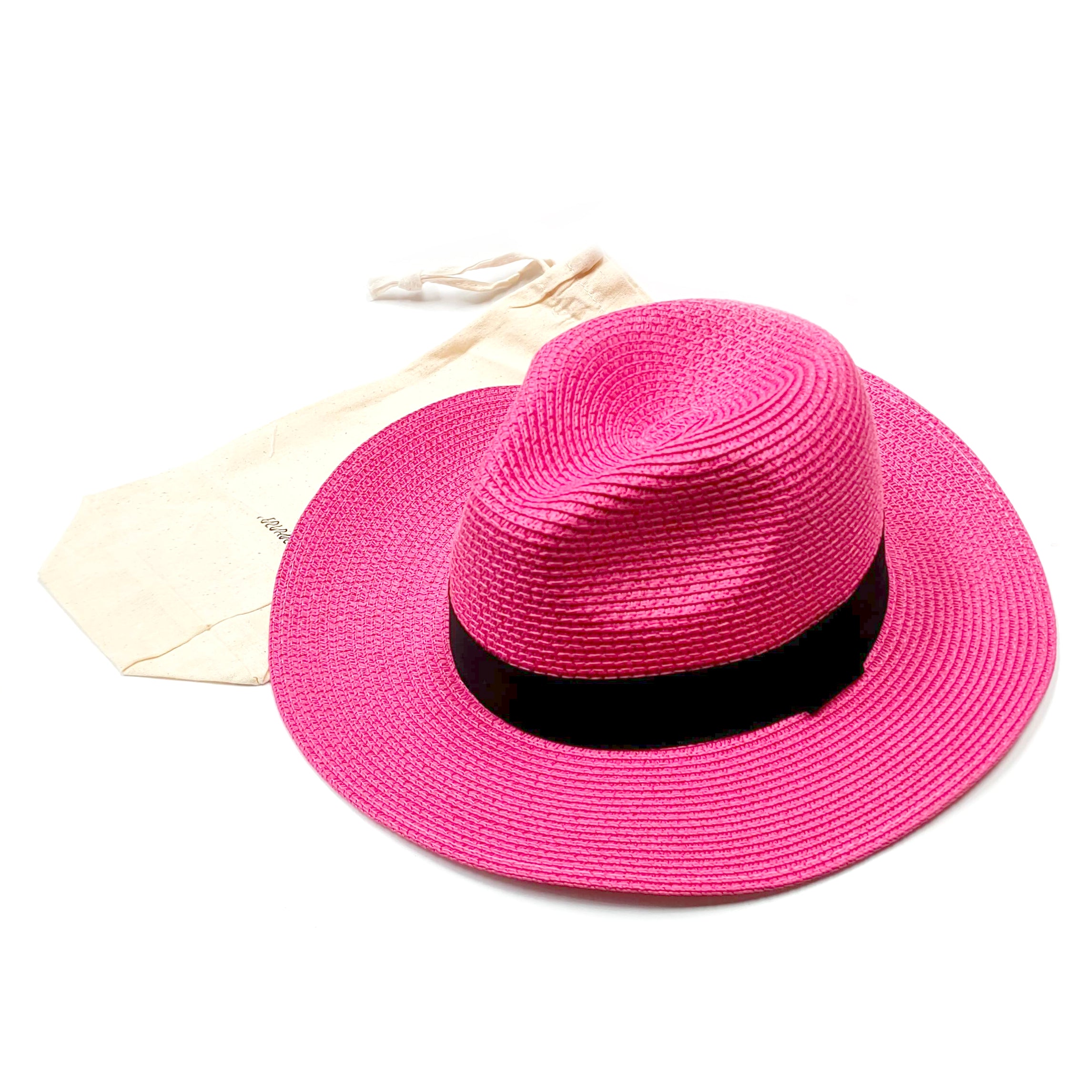 Folding Panama Style Travel Sun Hat - Bright Pink (57cm)