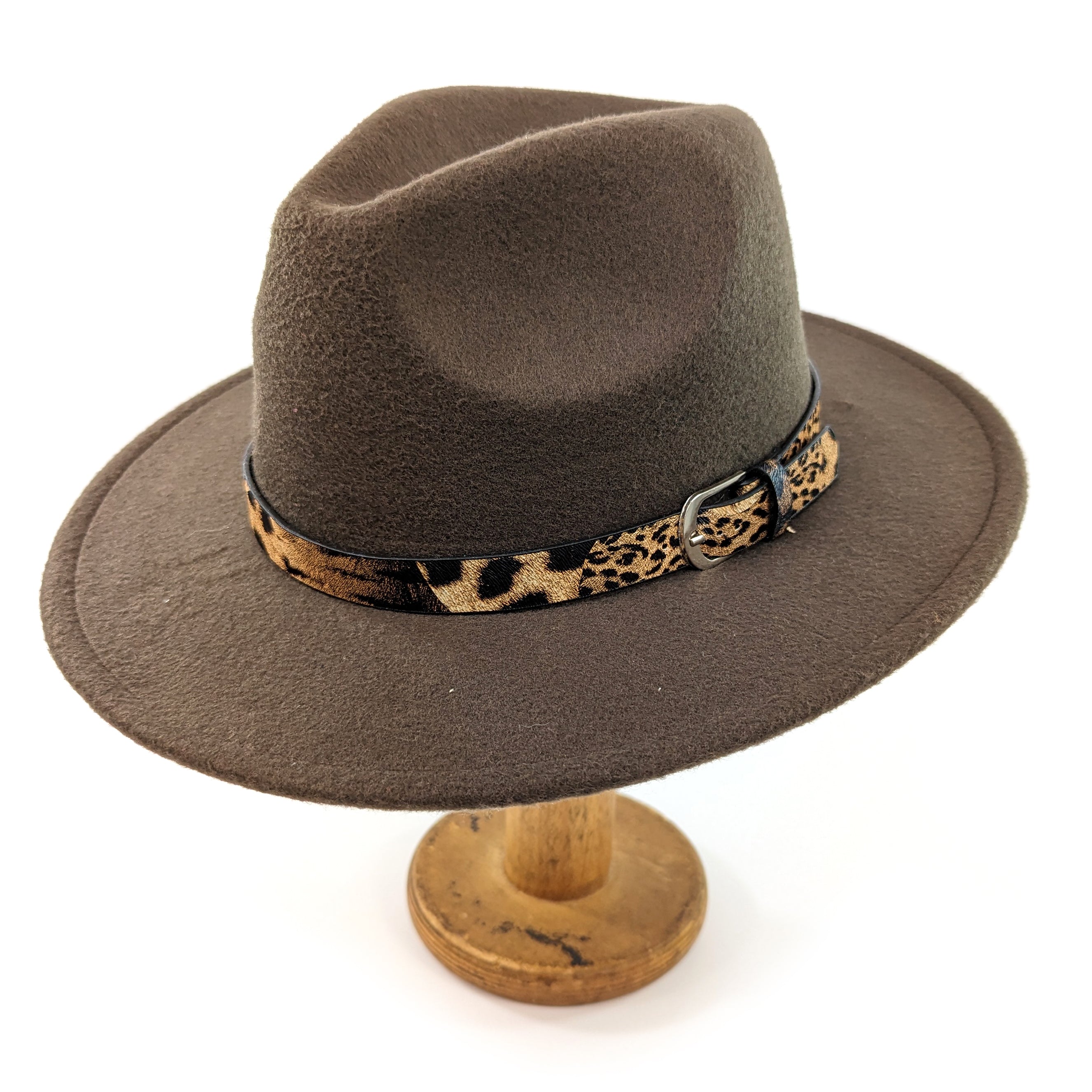 Animal Print Band Fedora Hat - Chocolate Brown
