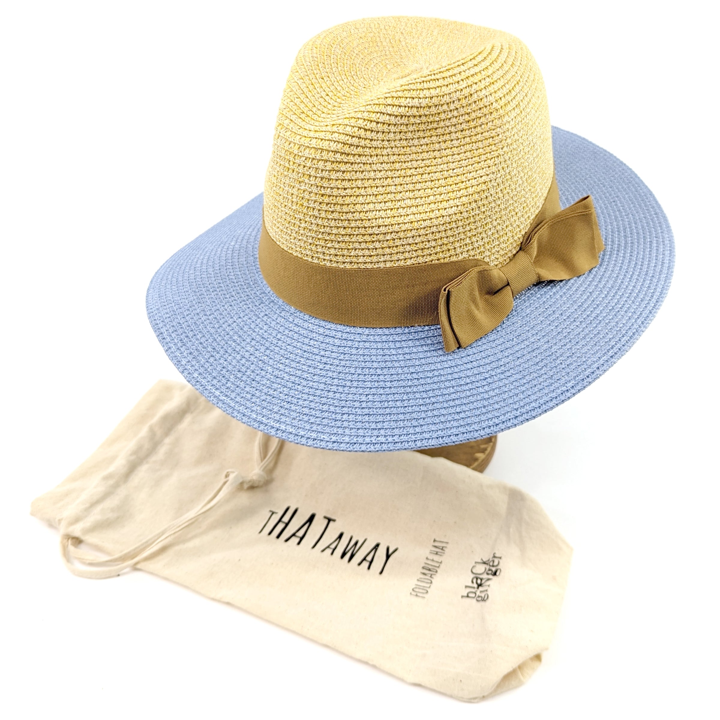 Chapeau Pliable Panama Bicolore - Bleu/Naturel (avec Sac)