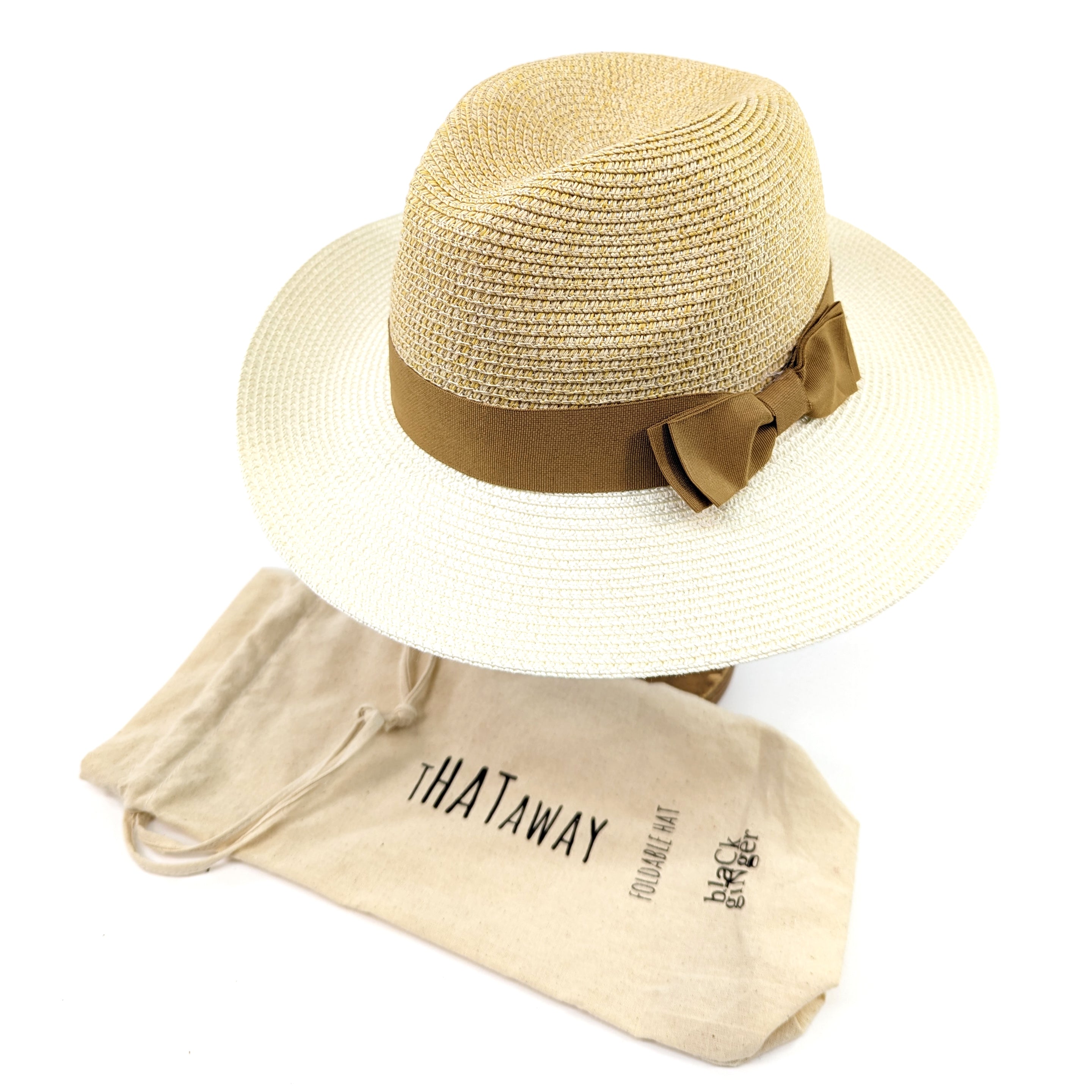 Two Tone Panama Foldable Hat - Natural/Yellow  (with Bag)