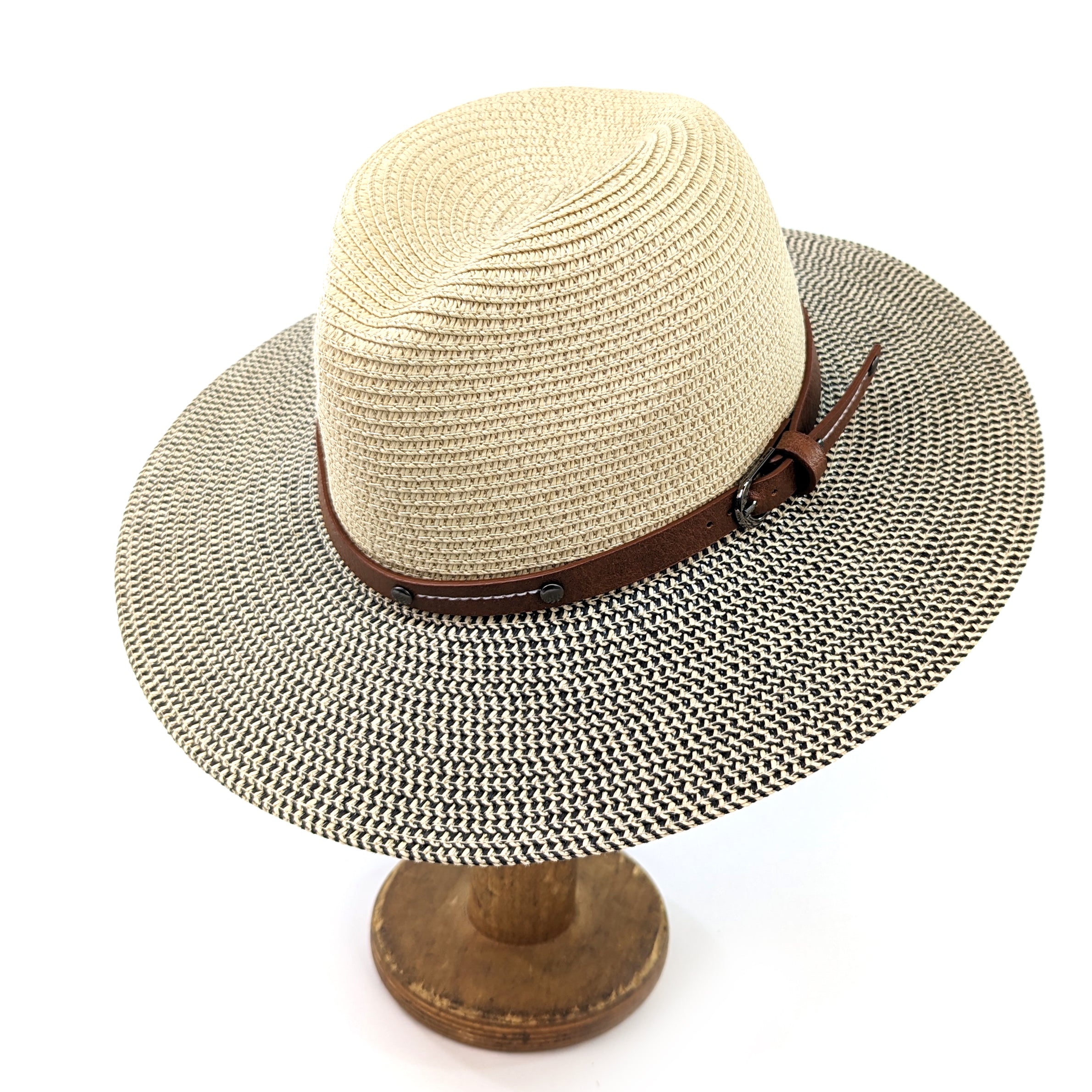 Folding Panama Style Travel Sun Hat - Mottled/Natural with Belt (61cm)