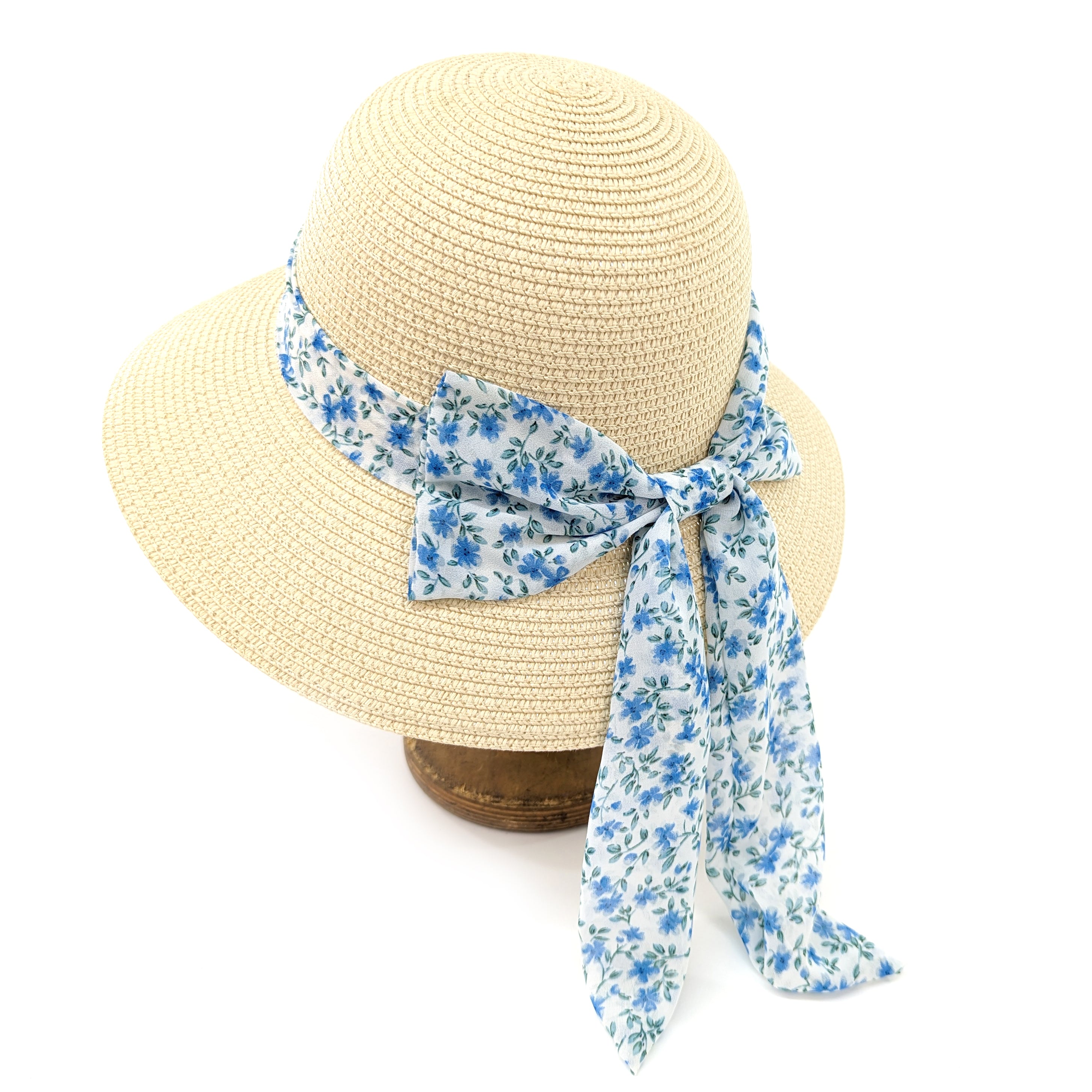 Folding Ladies Travel Sun Hat - Natural Daisy Ribbon (57cm)