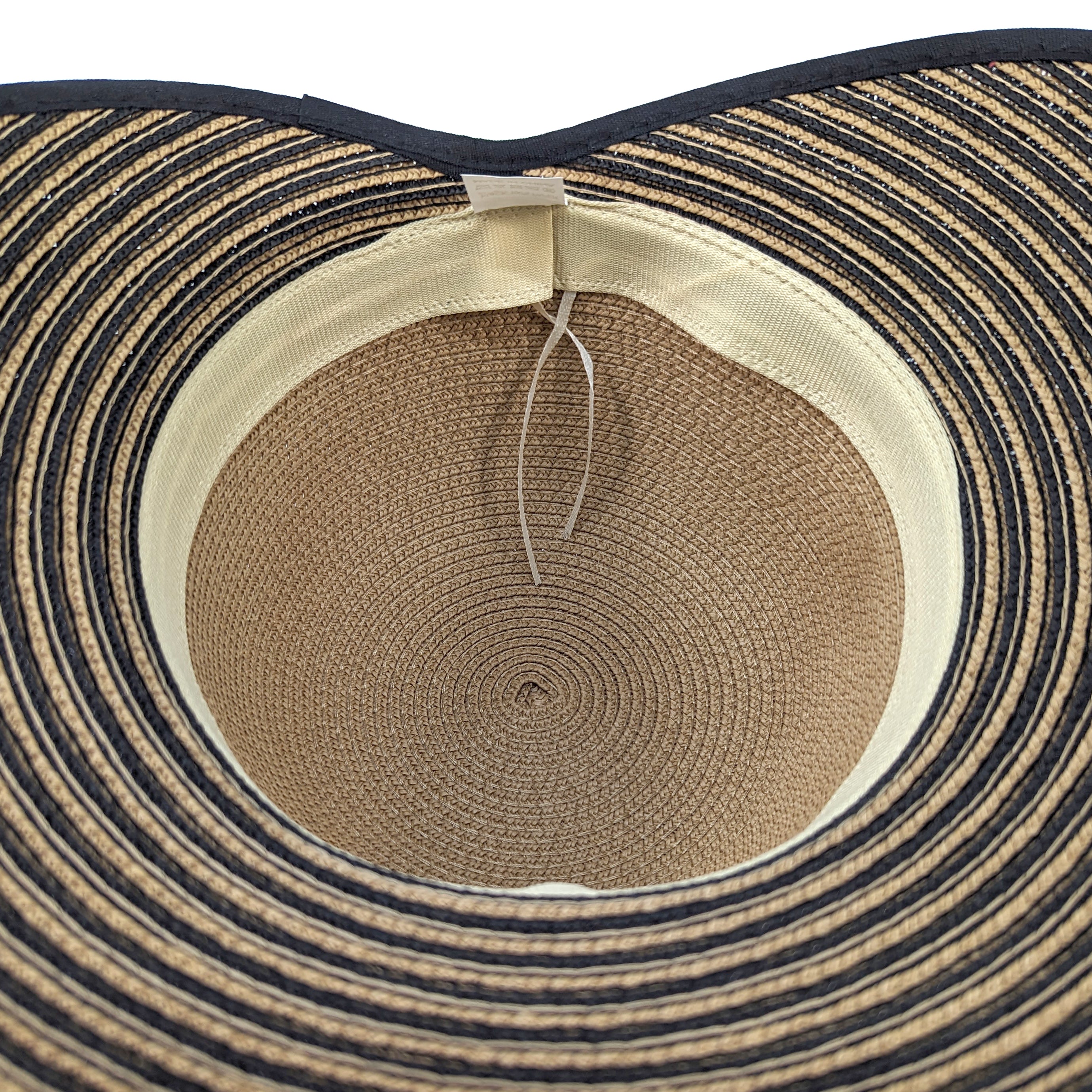 Stripey Open Back Foldable Hat - Dark Natural