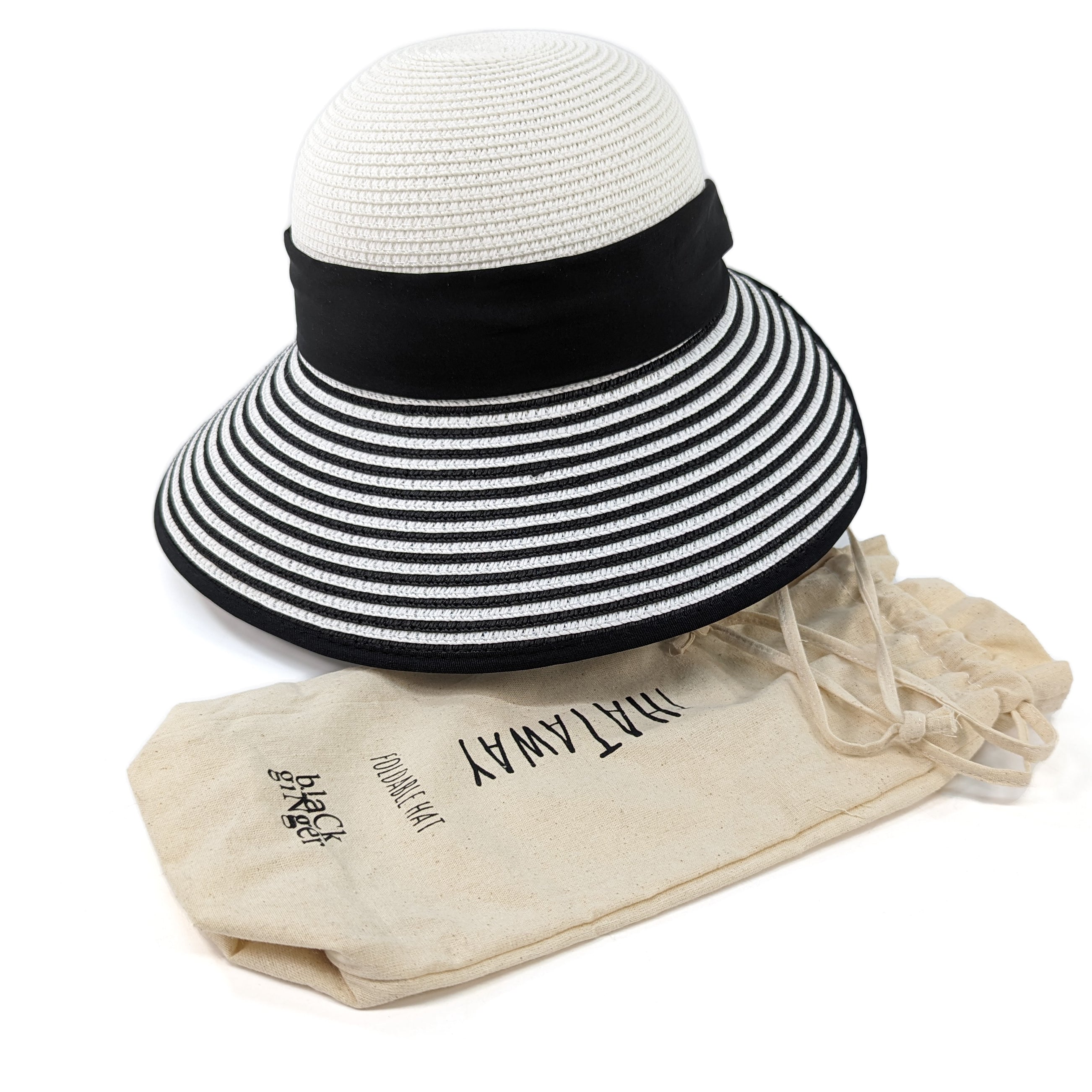 Stripey Open Back Foldable Hat - Black & White