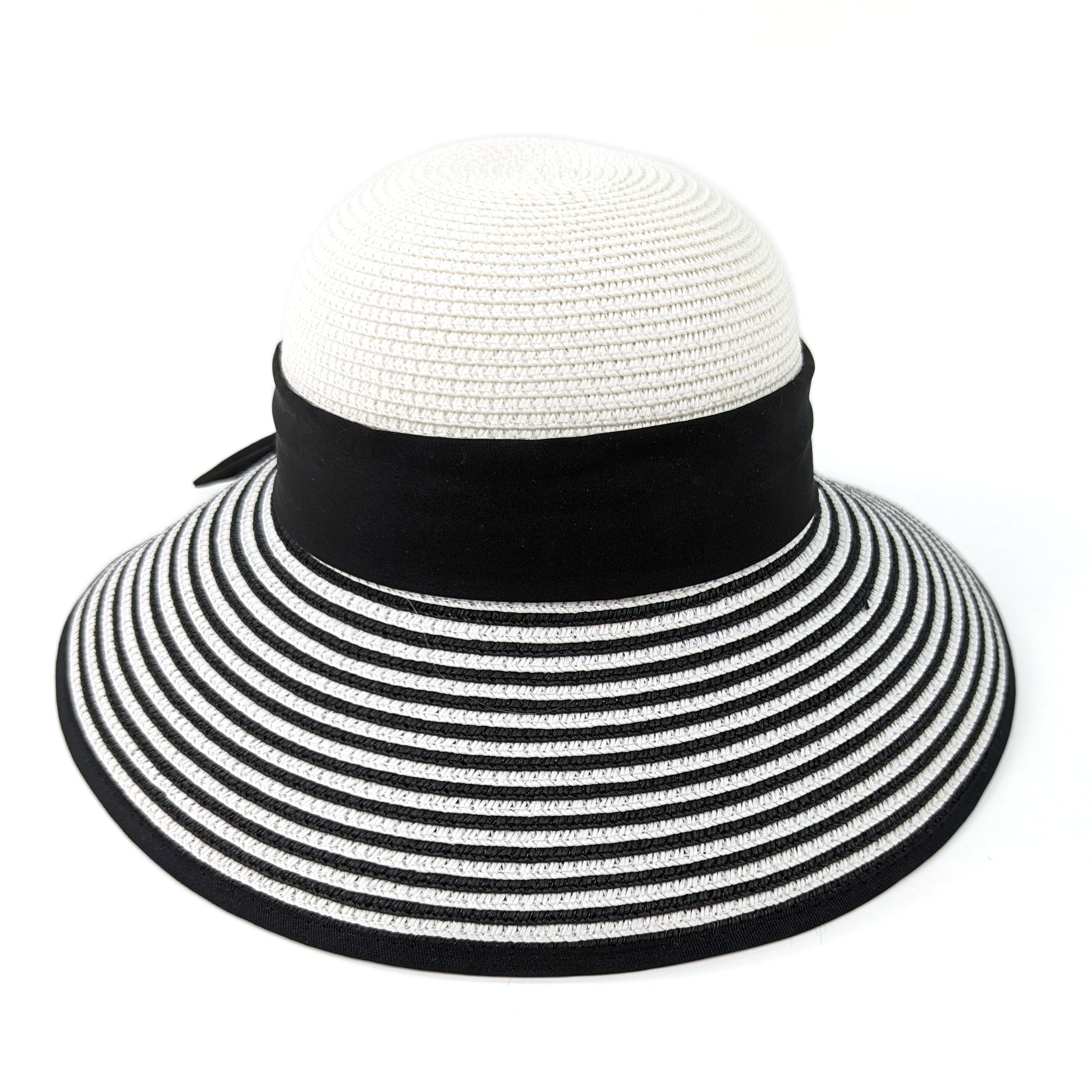 Stripey Open Back Foldable Hat - Black & White