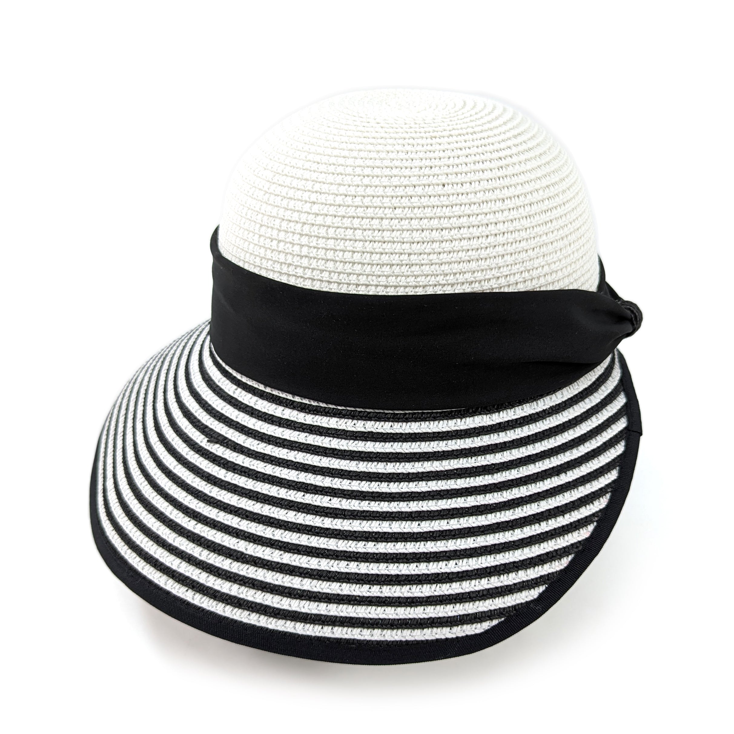 Stripey Open Back Foldable Hat - Black & White