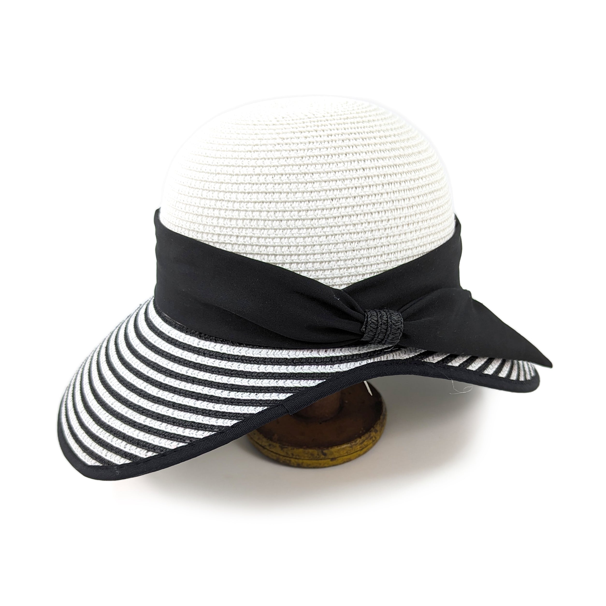 Stripey Open Back Foldable Hat - Black & White