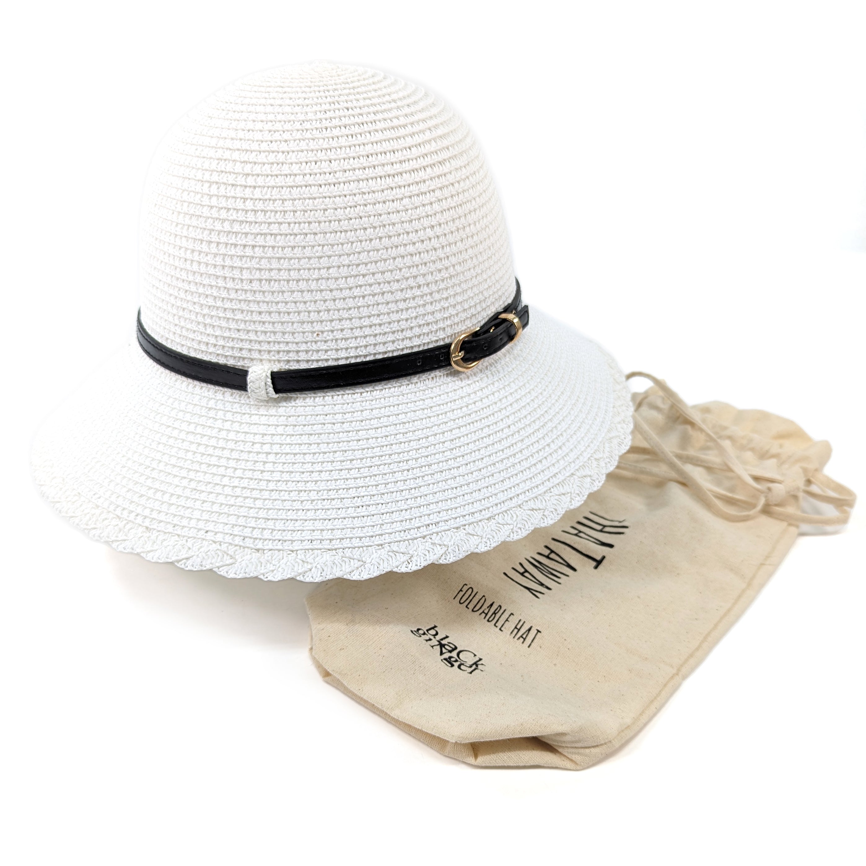 Plaited Edge Cloche Style Foldable Hat - White