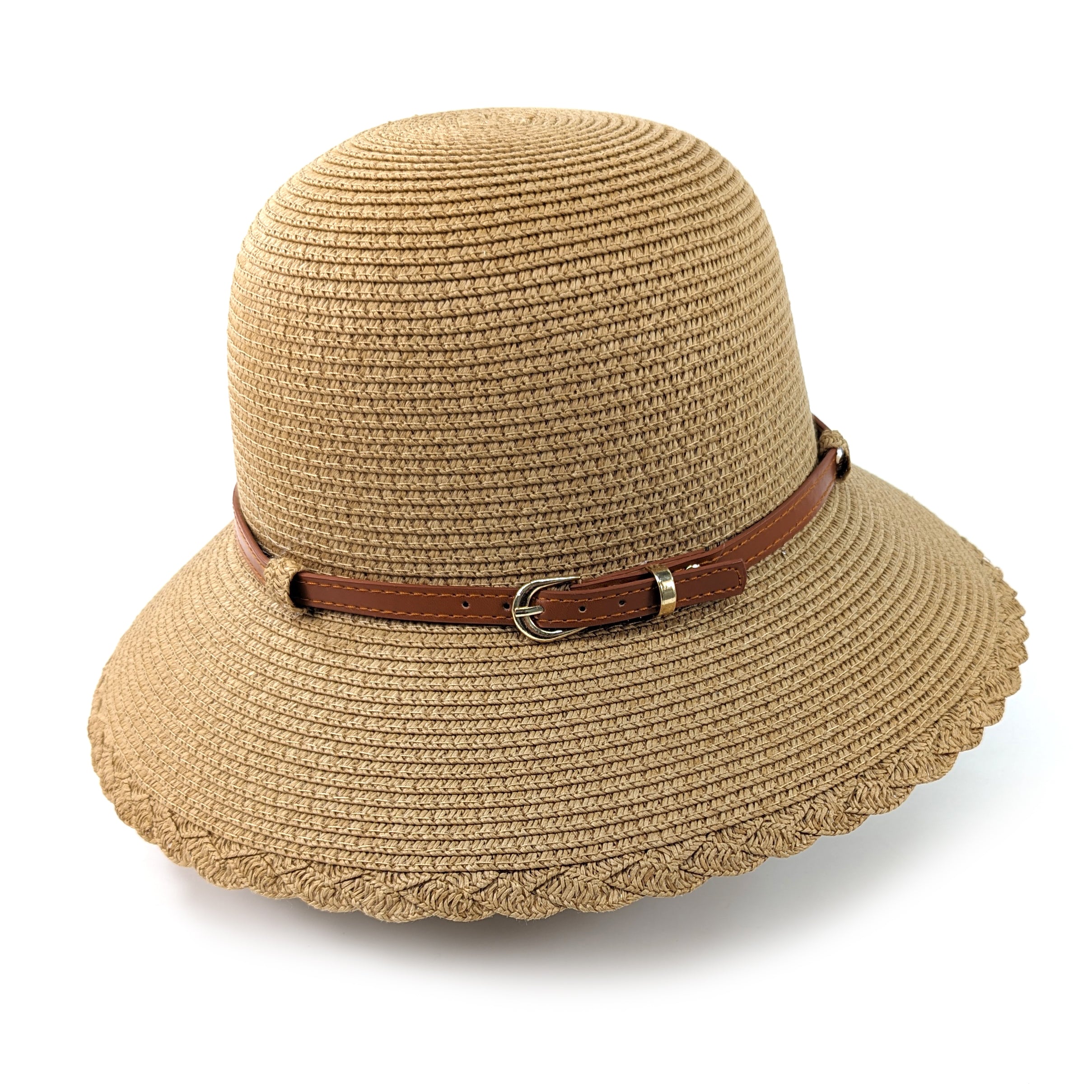 Chapeau Pliable Style Cloche à Bord Tressé - Naturel Foncé