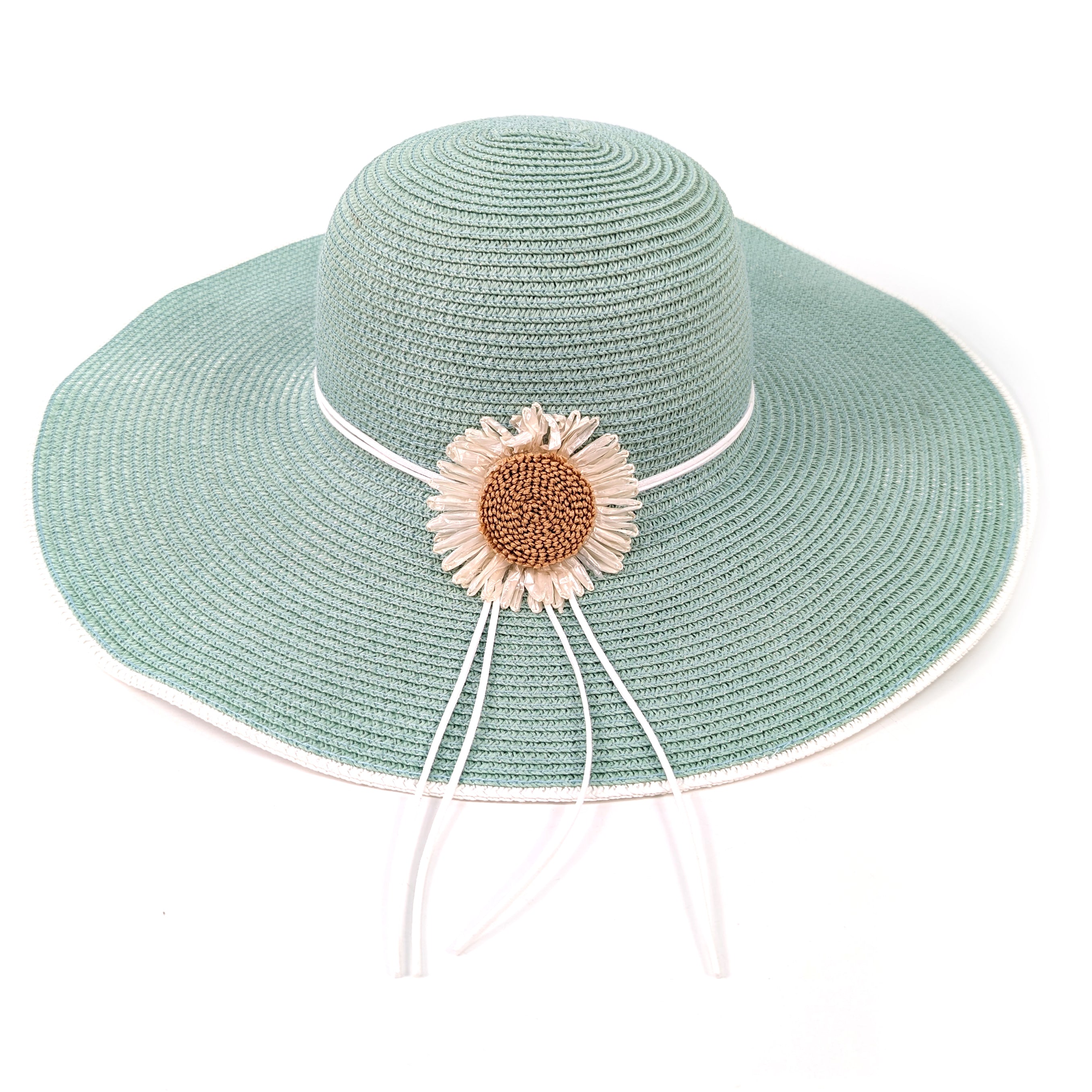 Bold Daisy Wide Brim Foldable Hat - Light Green
