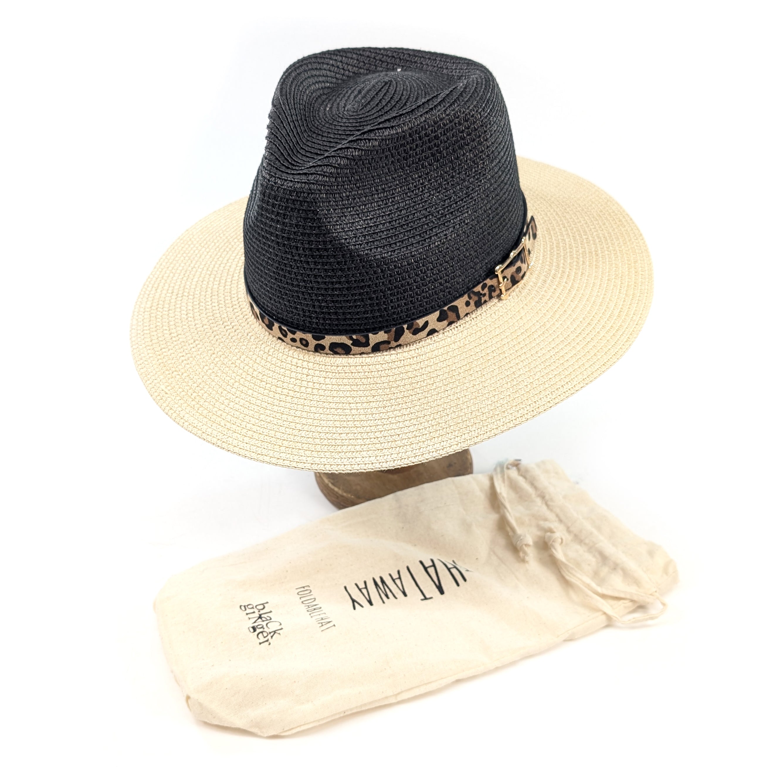 Two Tone Panama Foldable Hat (57cm) - Black/Natural