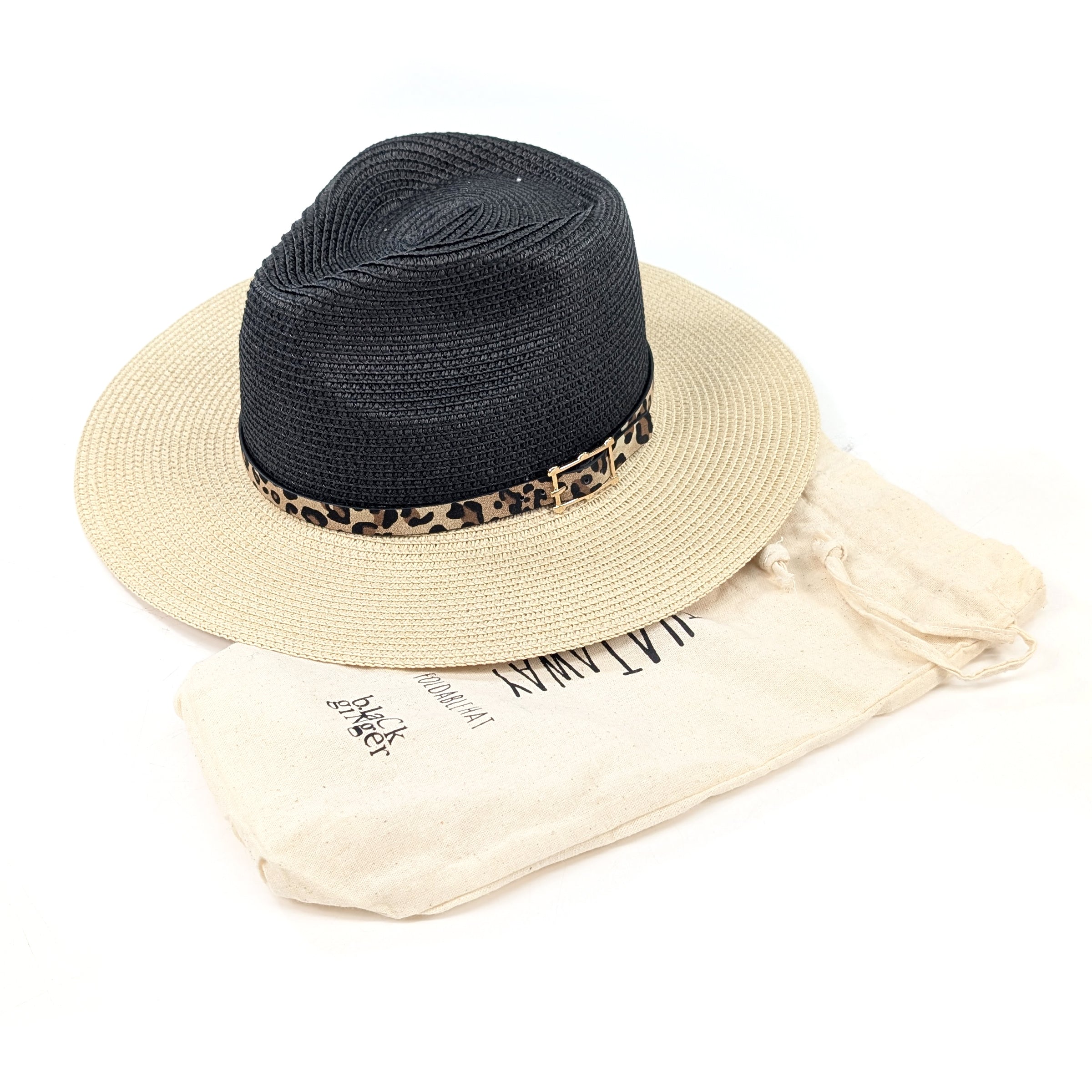 Two Tone Panama Foldable Hat (57cm) - Black/Natural