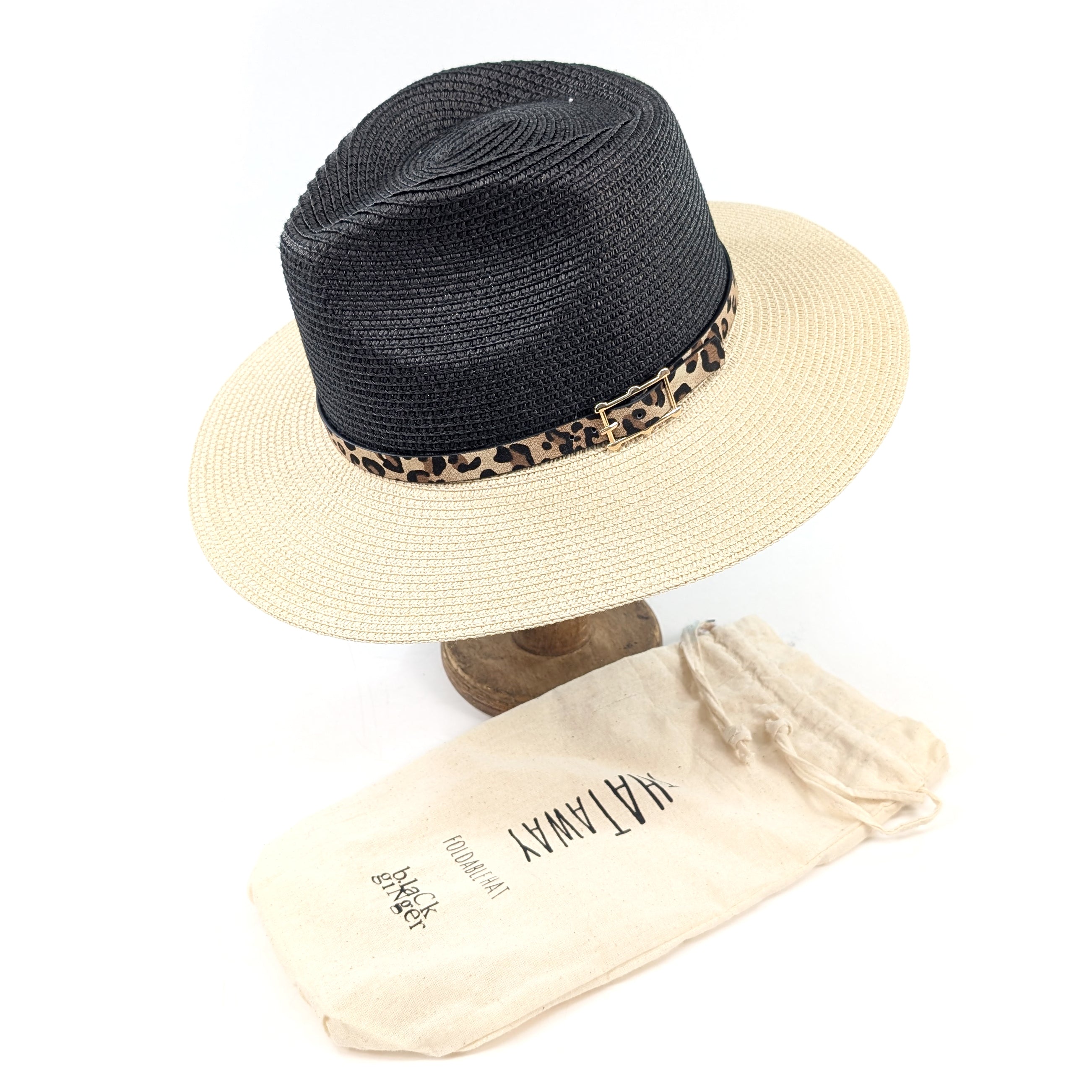 Two Tone Panama Foldable Hat (57cm) - Black/Natural