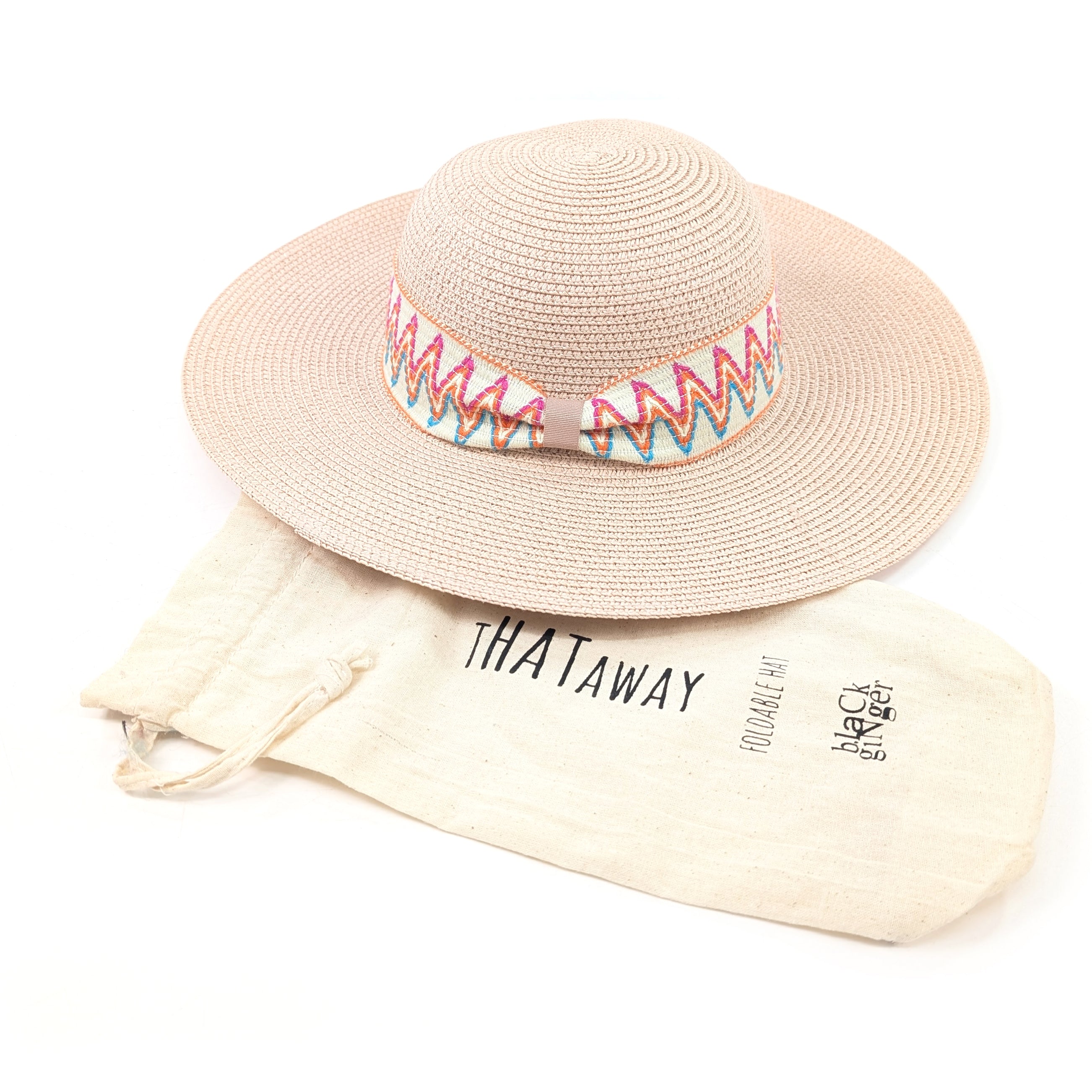 Wide Brim, ZigZag Band Foldable Hat (57cm) - Pink