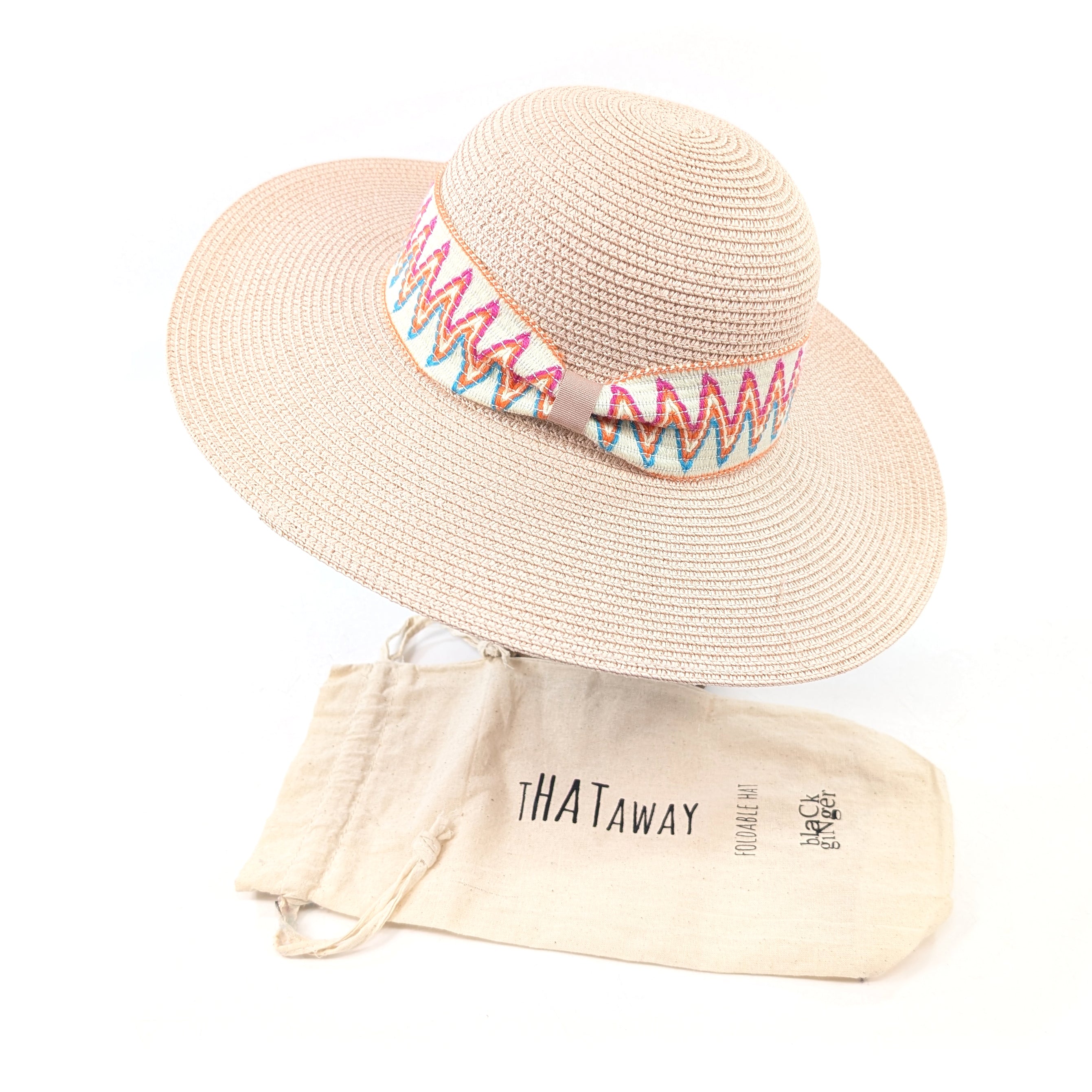 Wide Brim, ZigZag Band Foldable Hat (57cm) - Pink