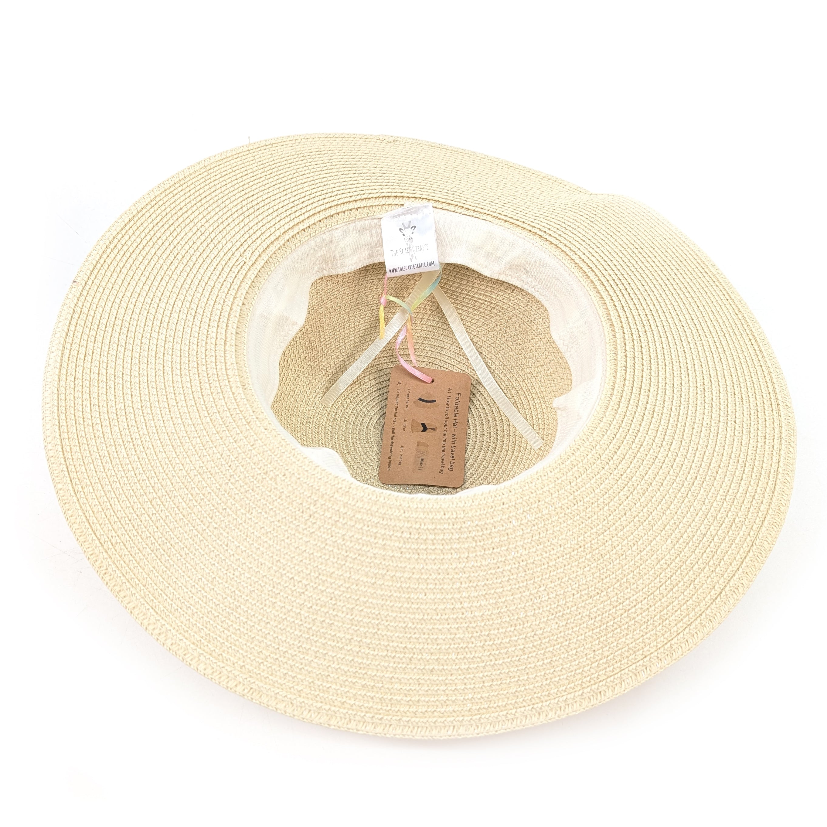 Wide Brim, ZigZag Band Foldable Hat (57cm) - Natural