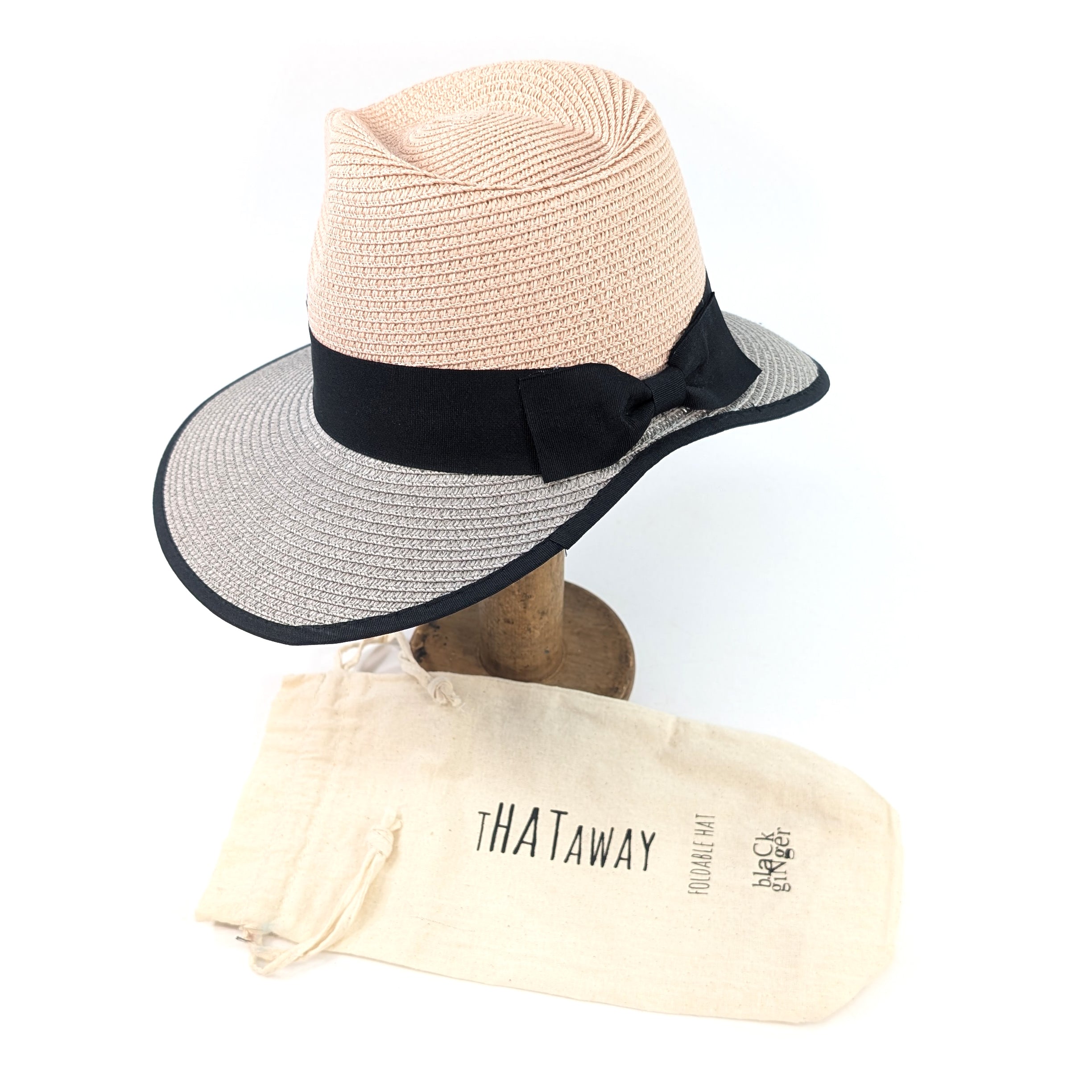 Open Back Panama Foldable Hat (57cm) - Pink/Grey