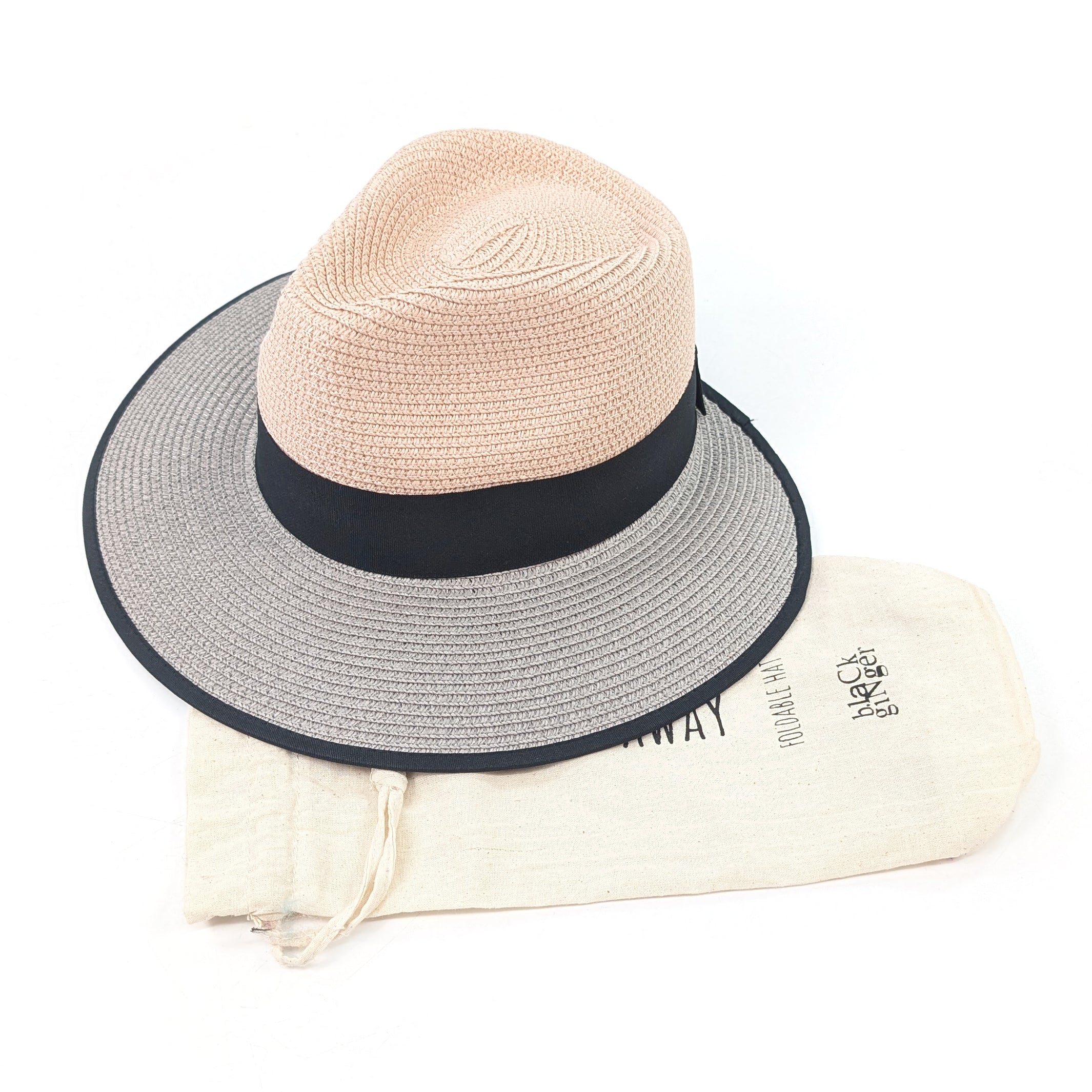 Open Back Panama Foldable Hat (57cm) - Pink/Grey