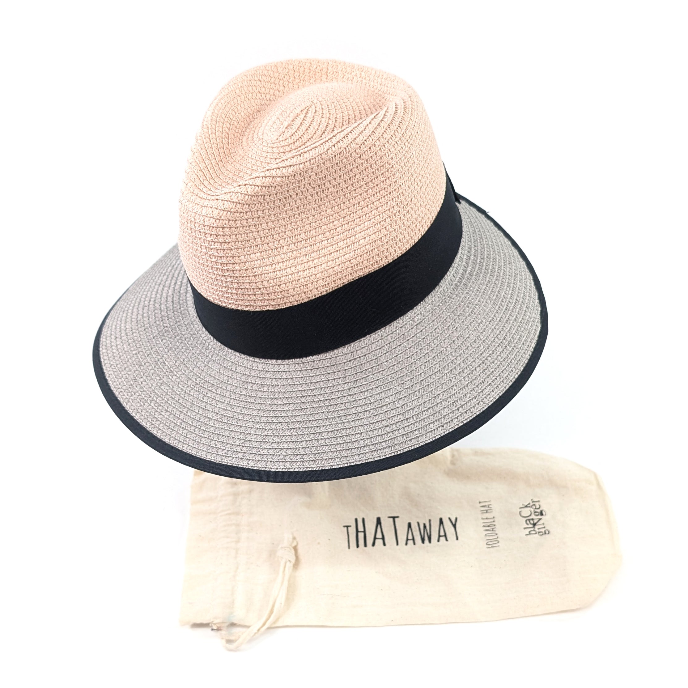 Open Back Panama Foldable Hat (57cm) - Pink/Grey