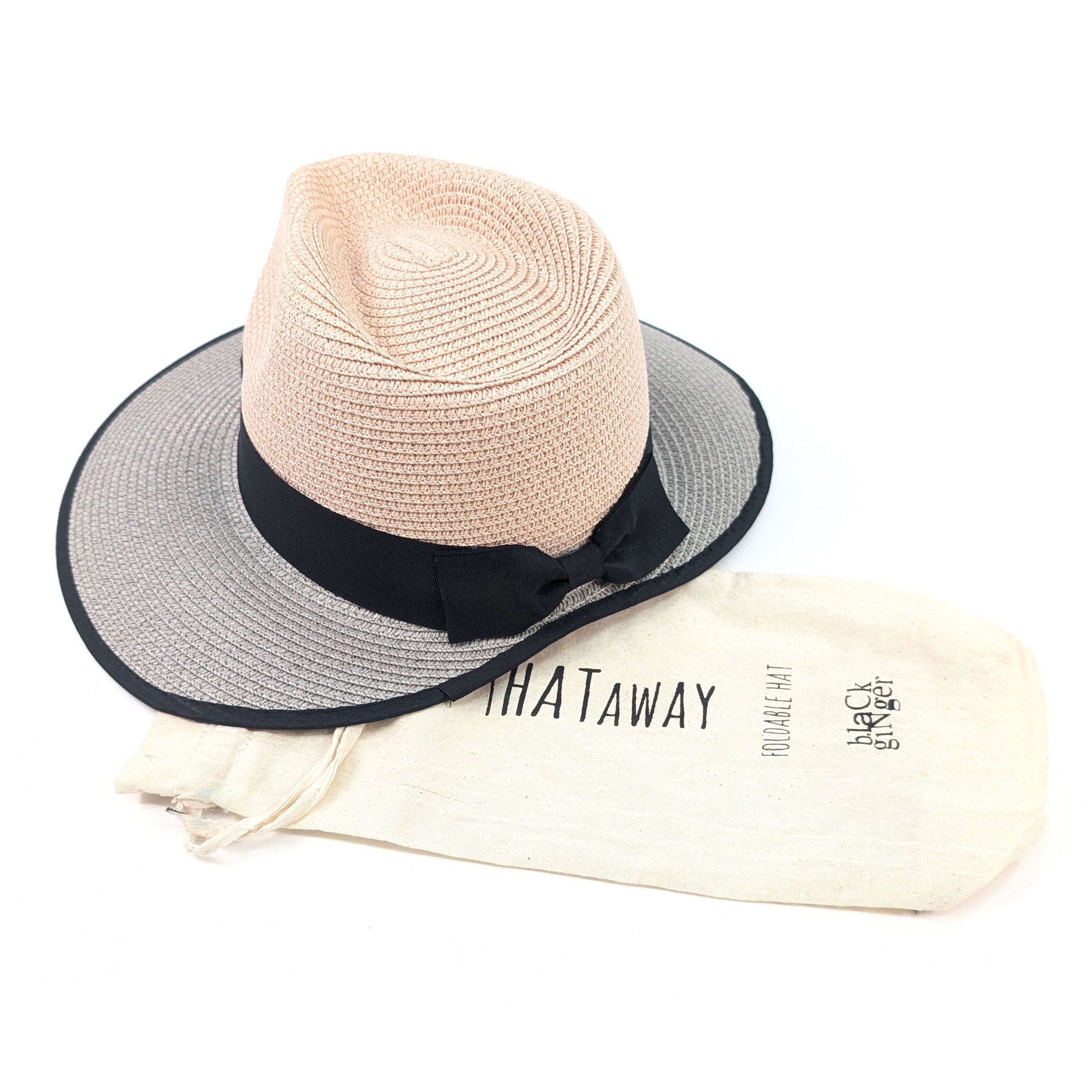 Open Back Panama Foldable Hat (57cm) - Pink/Grey