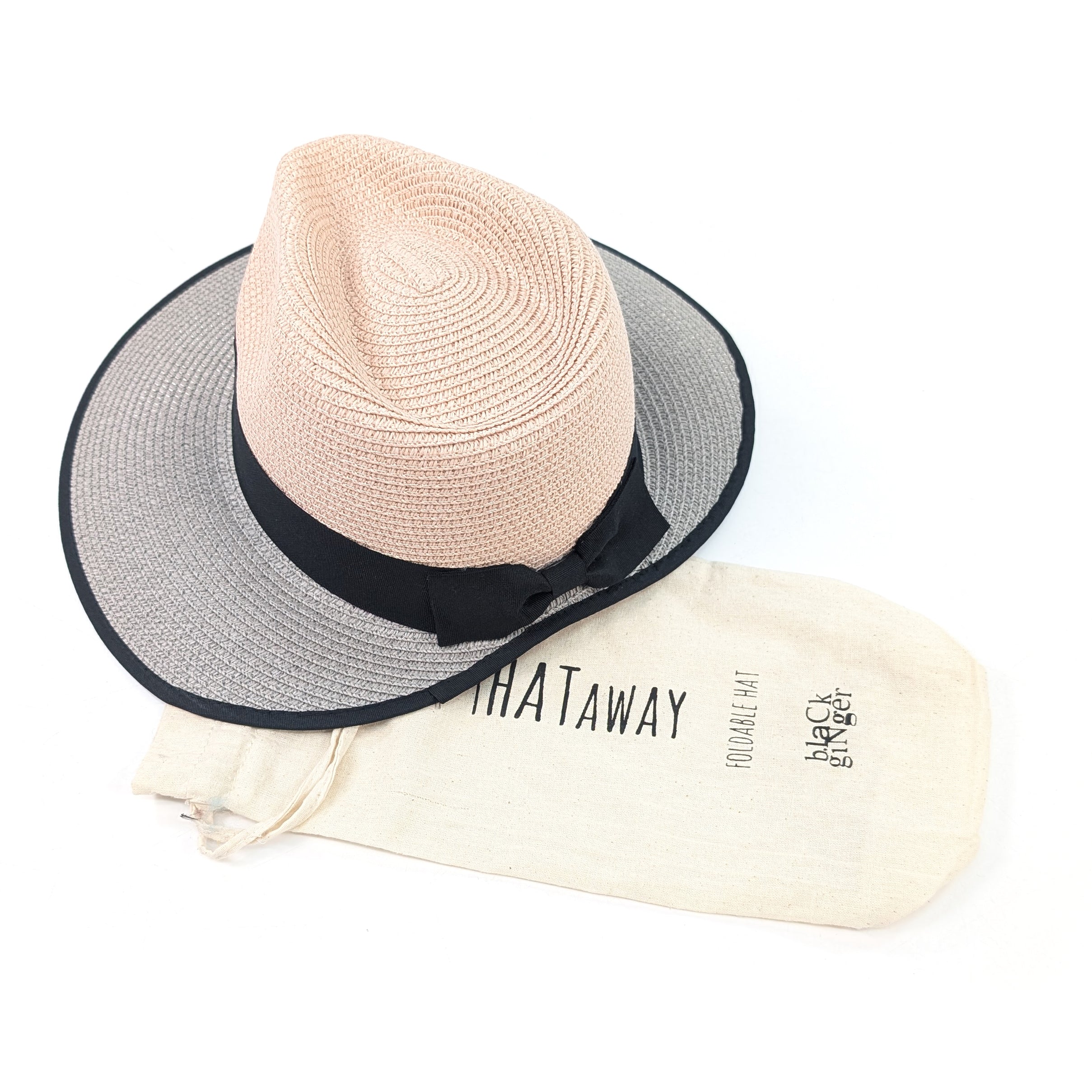 Open Back Panama Foldable Hat (57cm) - Pink/Grey