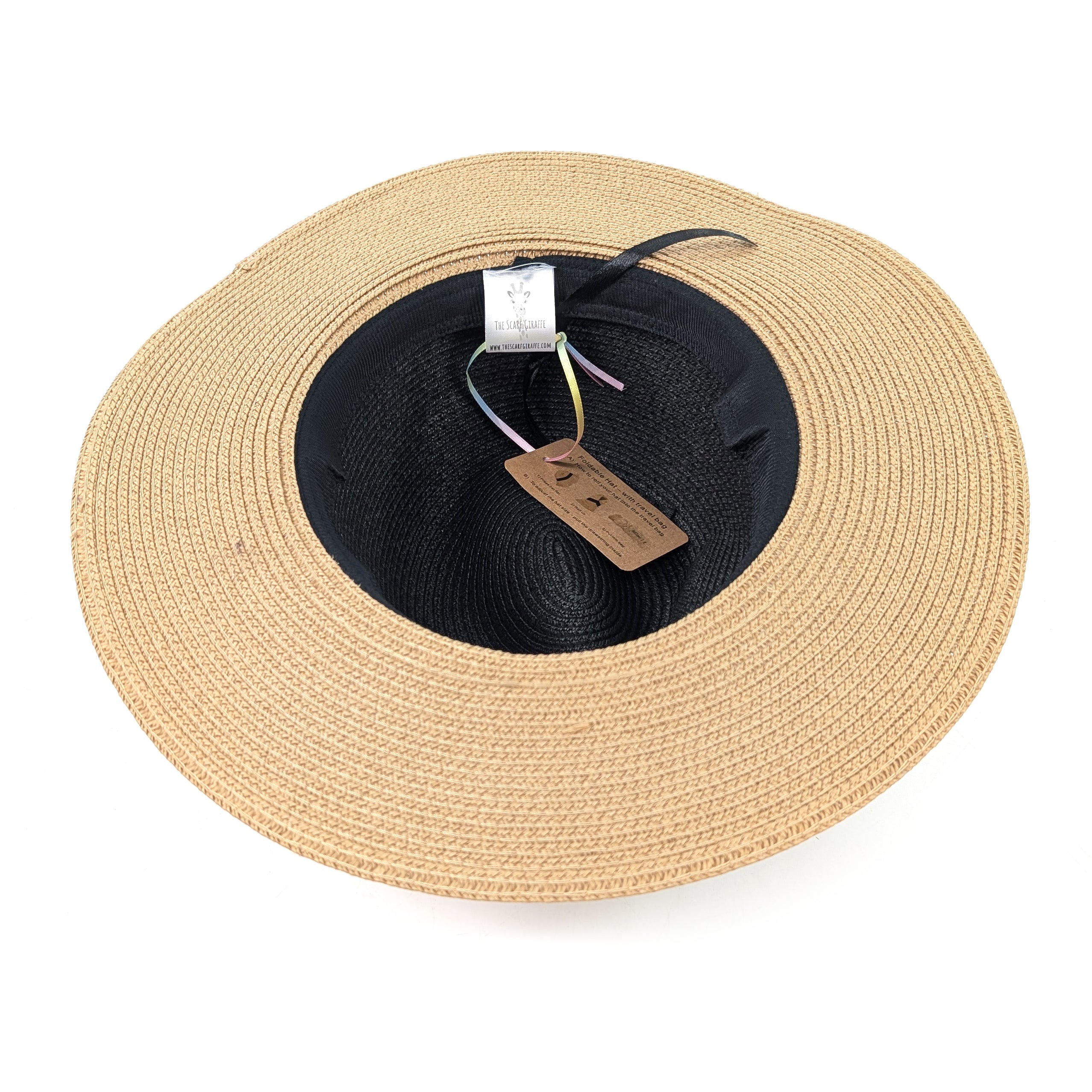 Open Back Panama Foldable Hat (57cm) - Natural/Chocolate