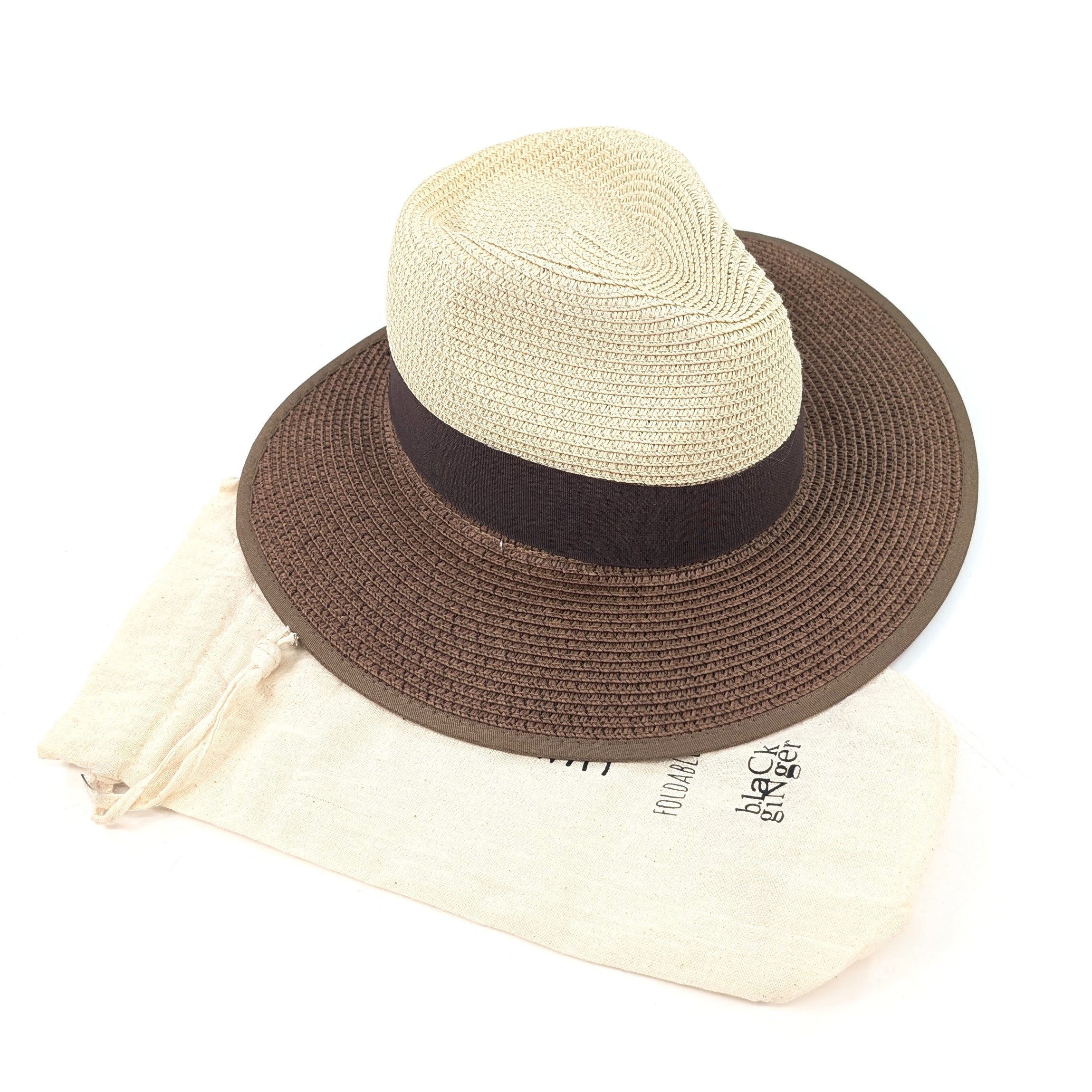 Open Back Panama Foldable Hat (57cm) - Natural/Chocolate