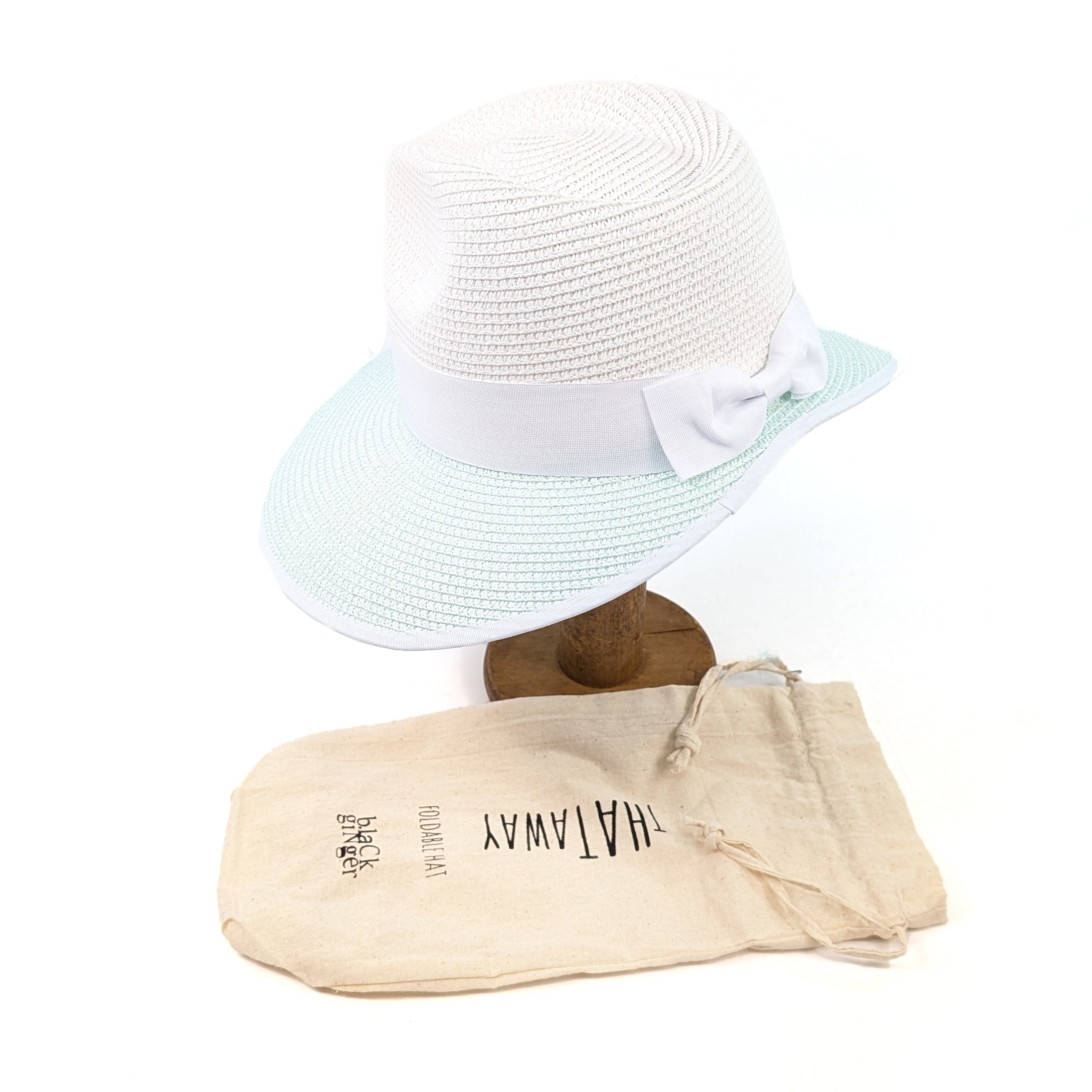 Open Back Panama Foldable Hat (57cm) - White/Aqua