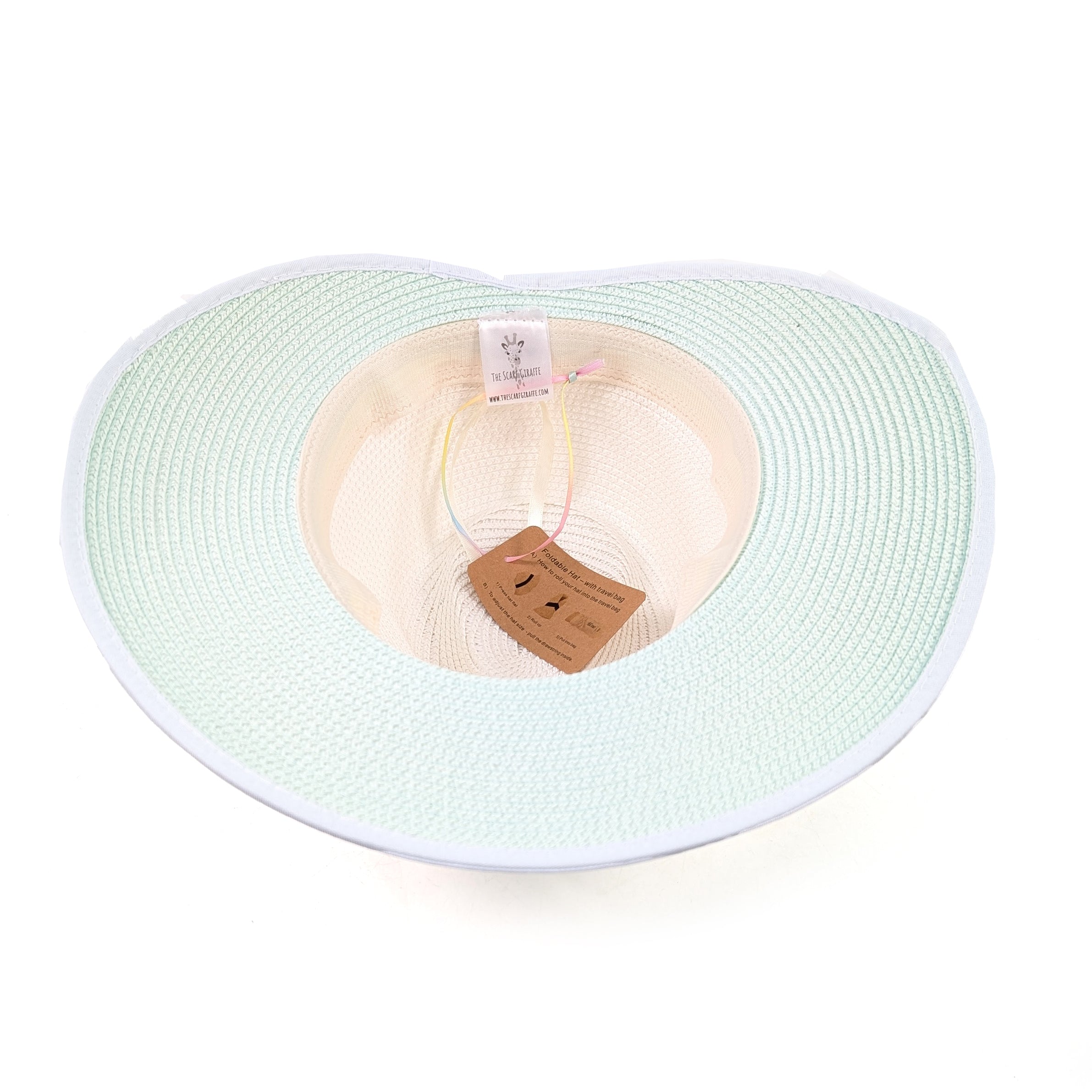 Open Back Panama Foldable Hat (57cm) - White/Aqua