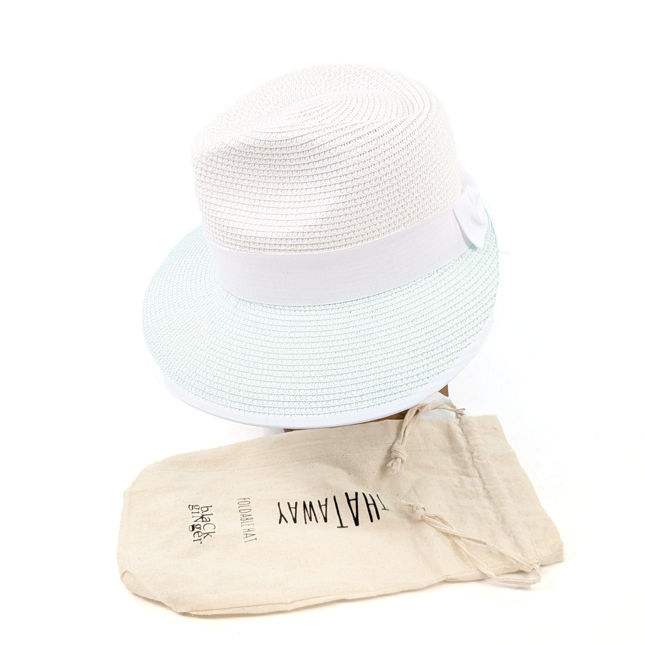 Open Back Panama Foldable Hat (57cm) - White/Aqua