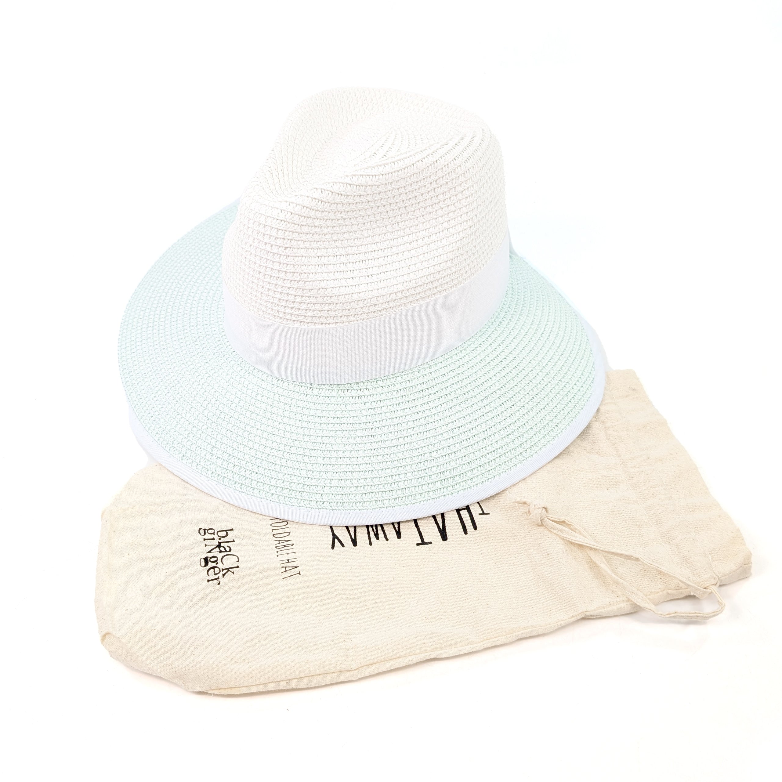 Open Back Panama Foldable Hat (57cm) - White/Aqua