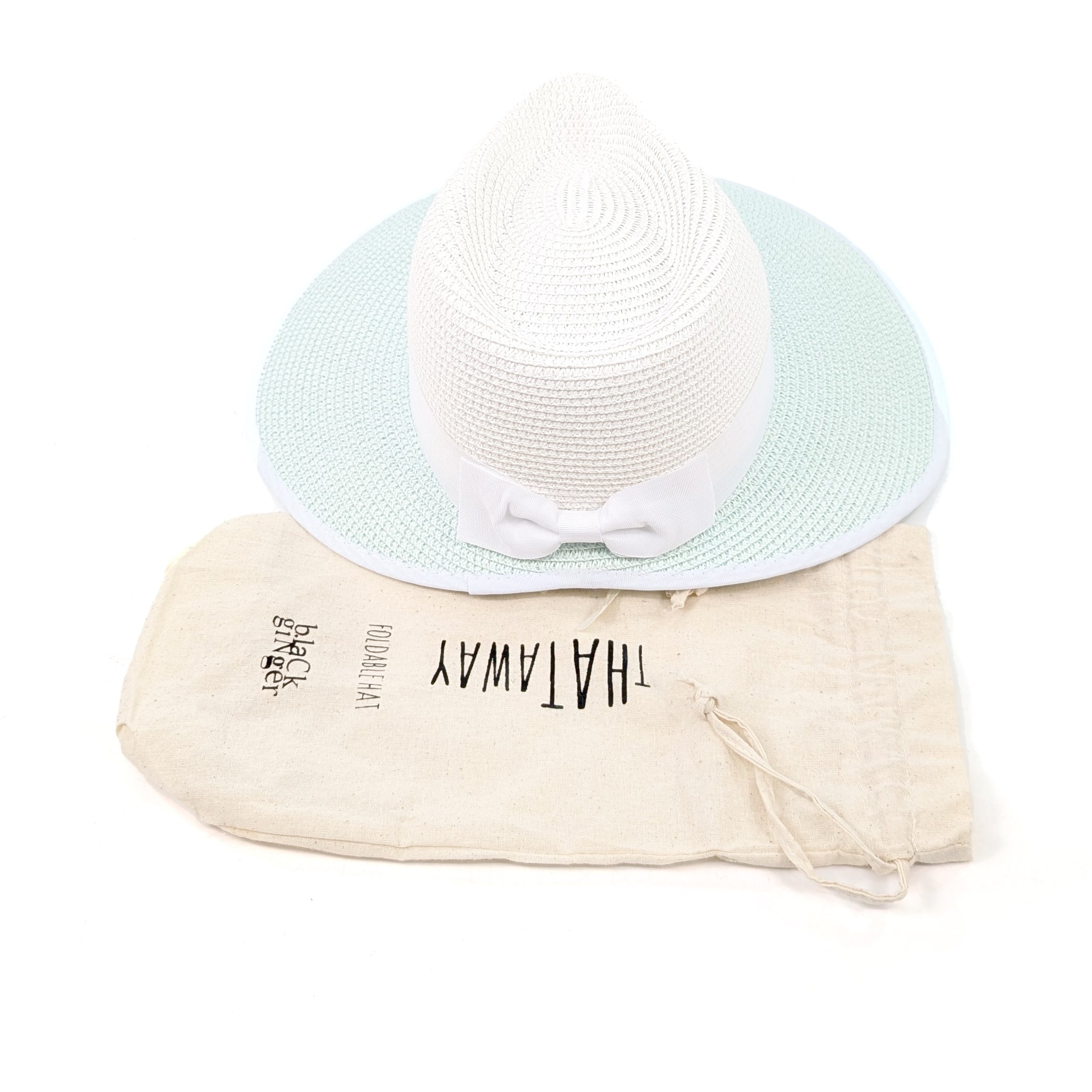 Open Back Panama Foldable Hat (57cm) - White/Aqua