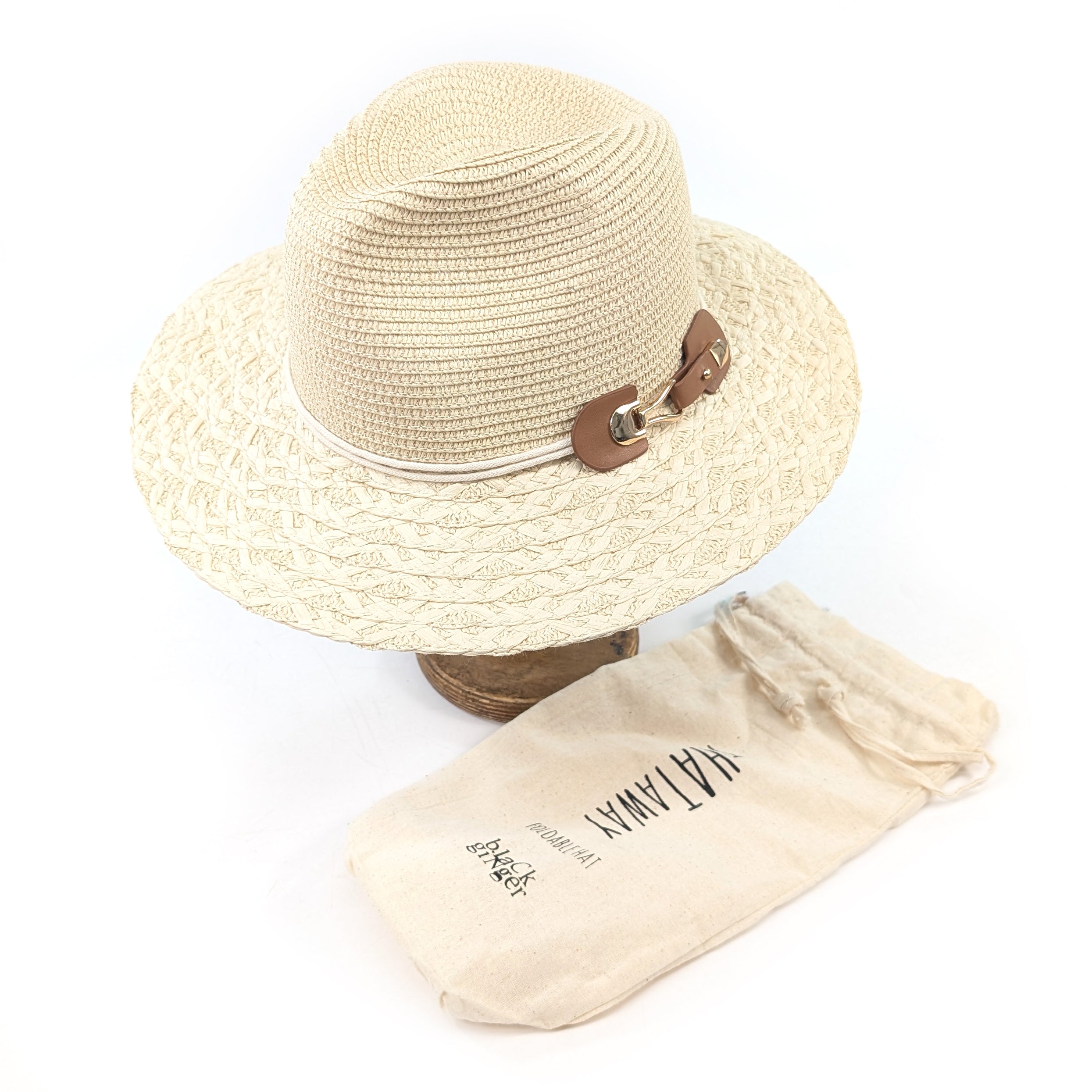 Plaited Brim Panama Foldable Hat (57cm) -Natural Cream