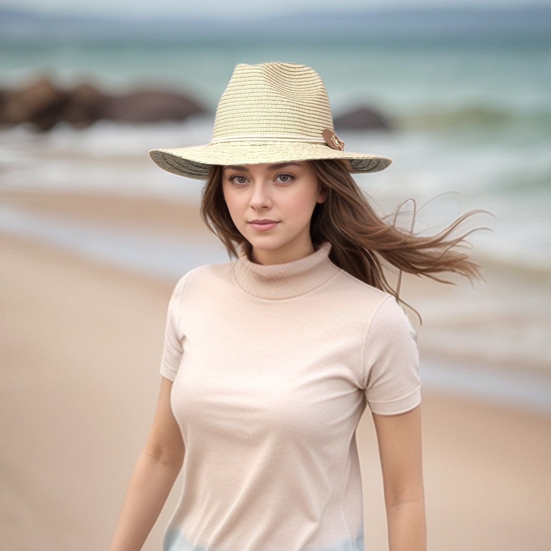 Plaited Brim Panama Foldable Hat (57cm) -Natural Cream