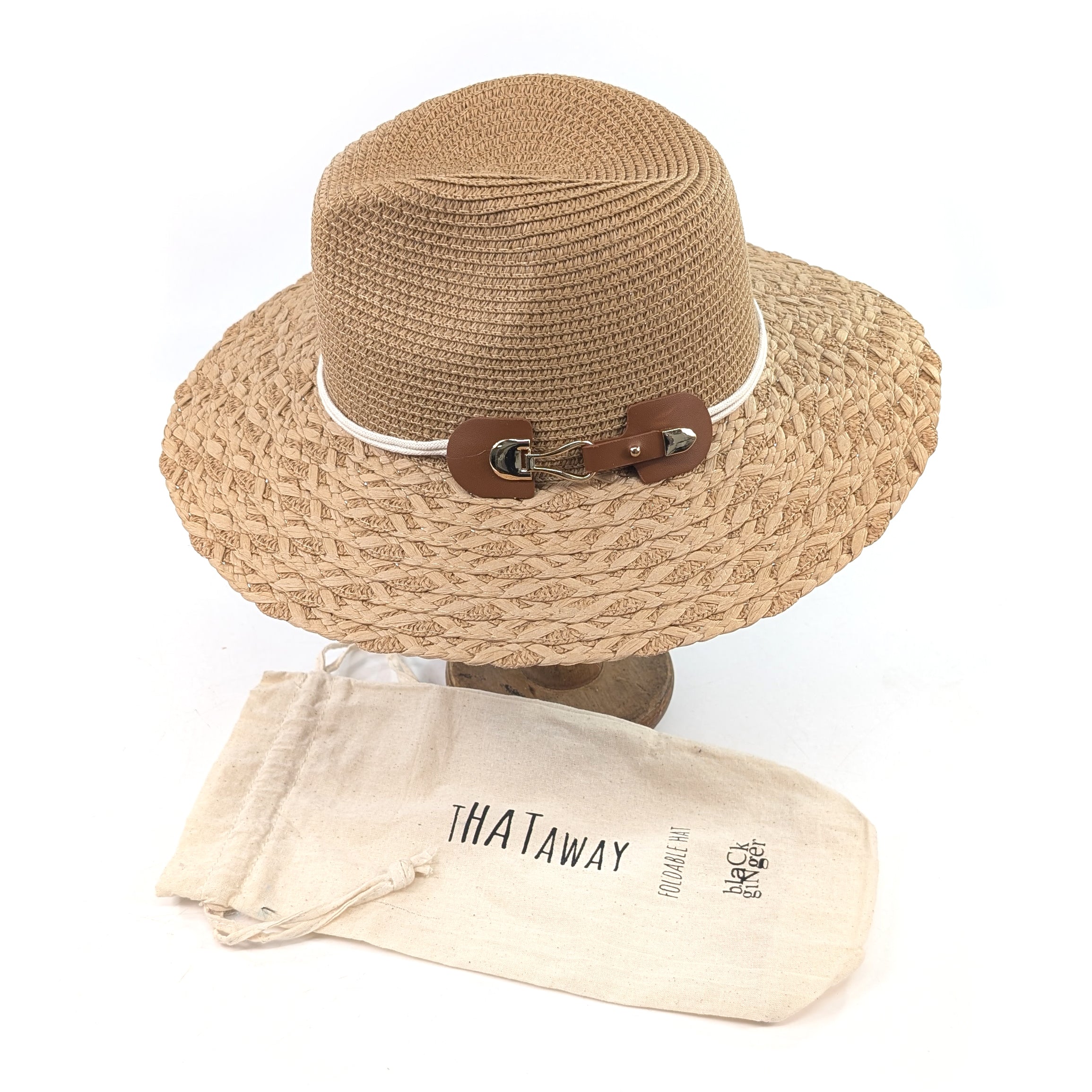 Plaited Brim Panama Foldable Hat (57cm) -Dark Natural