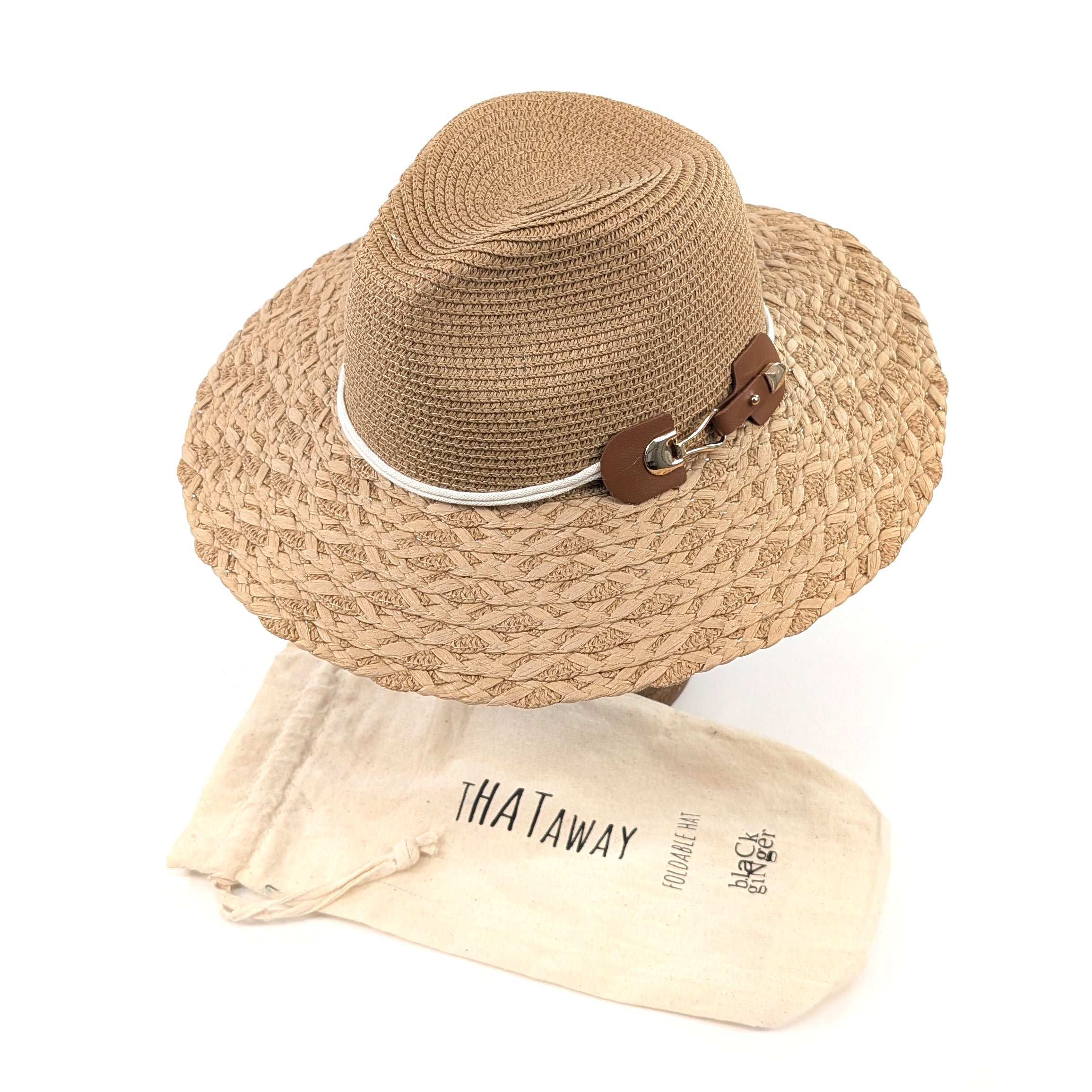 Plaited Brim Panama Foldable Hat (57cm) -Dark Natural