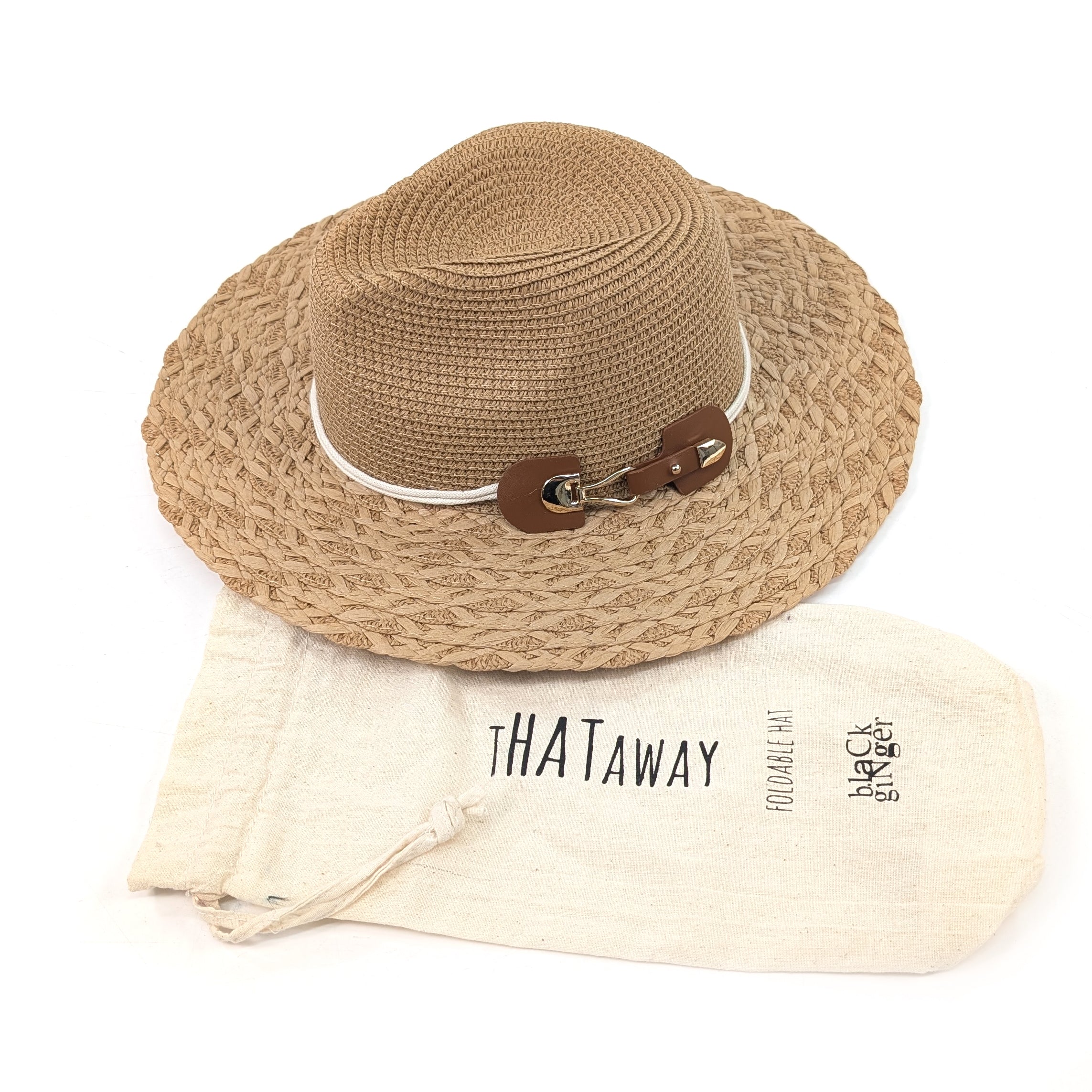 Plaited Brim Panama Foldable Hat (57cm) -Dark Natural