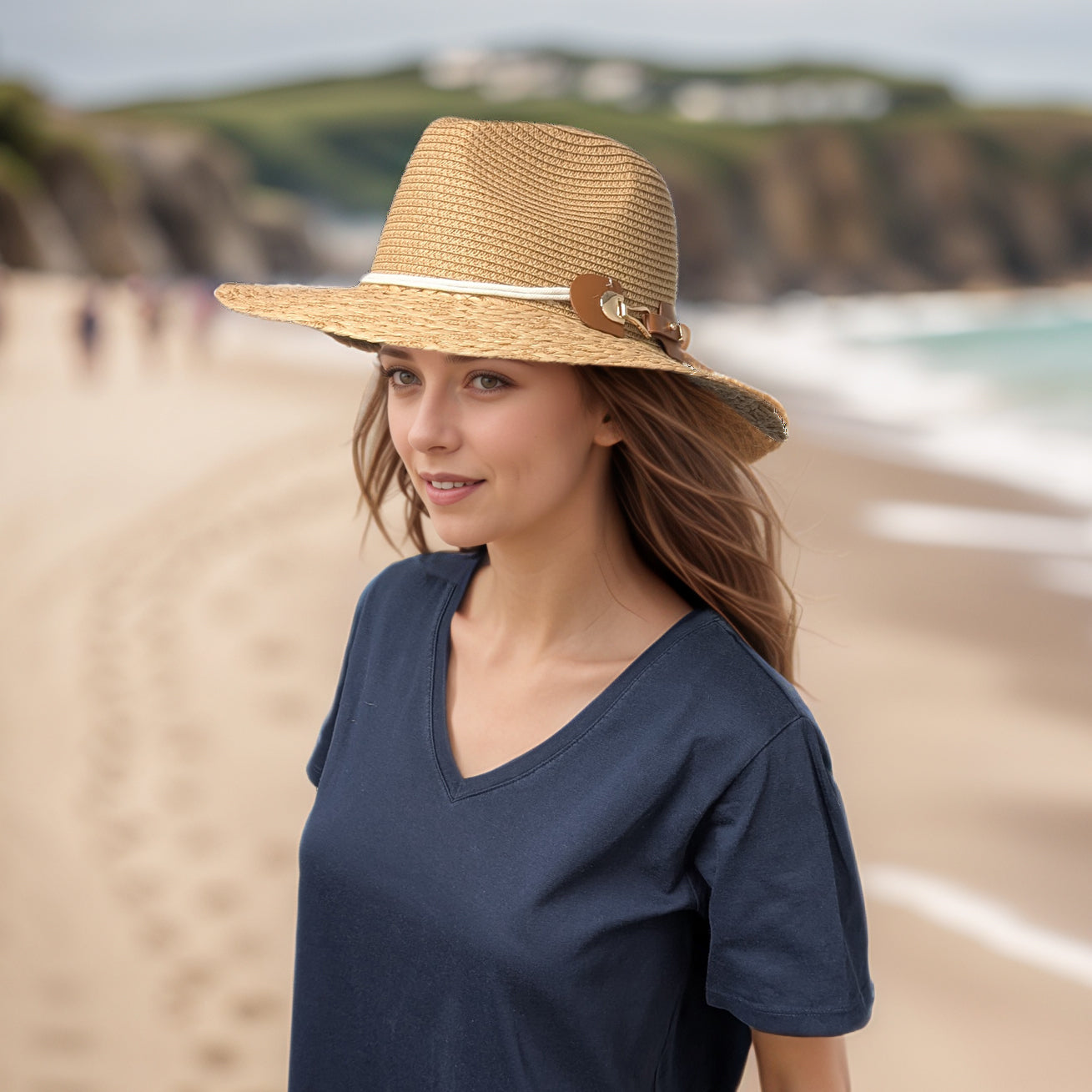 Plaited Brim Panama Foldable Hat (57cm) -Dark Natural