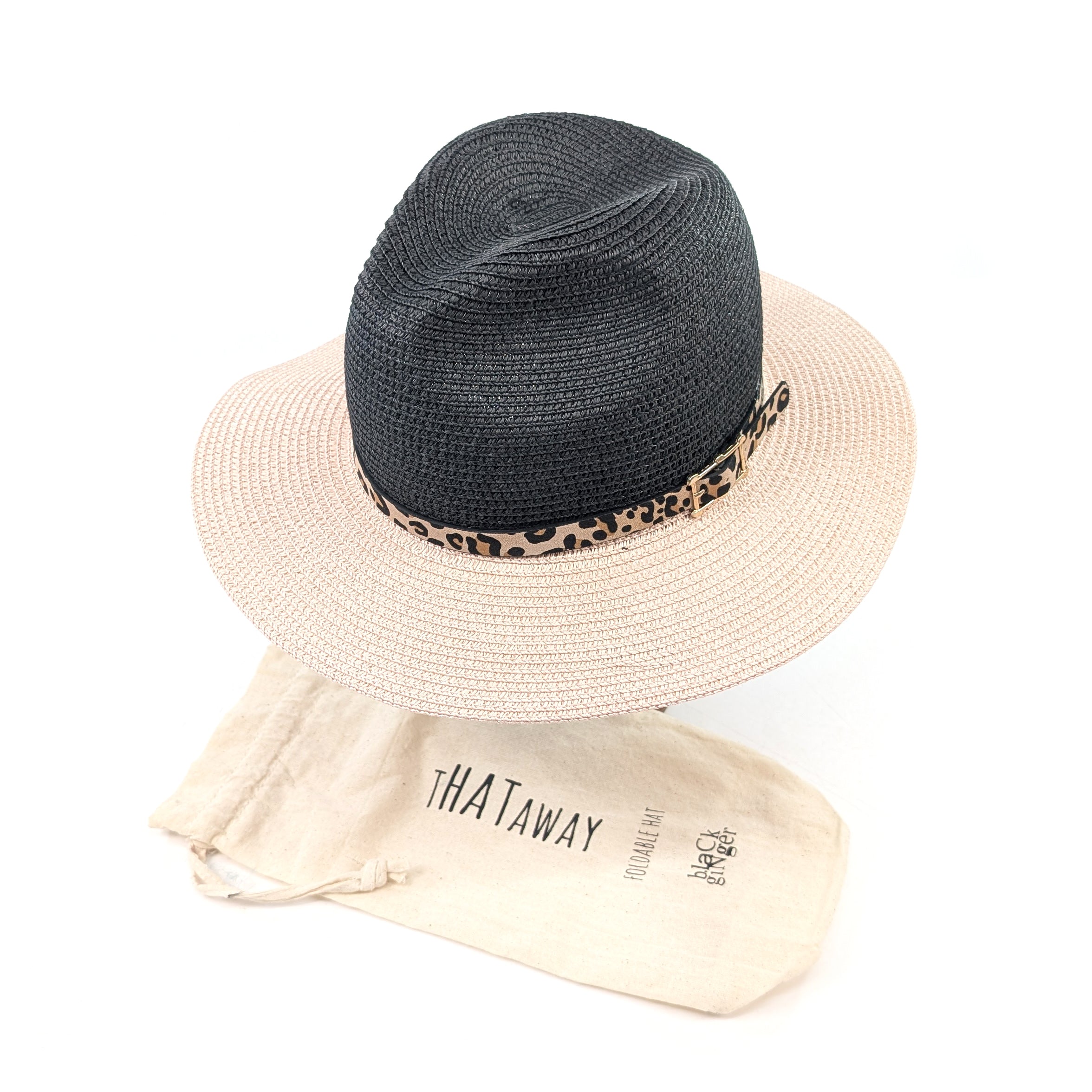 Two Tone Panama Foldable Hat (57cm) - Black/Pink