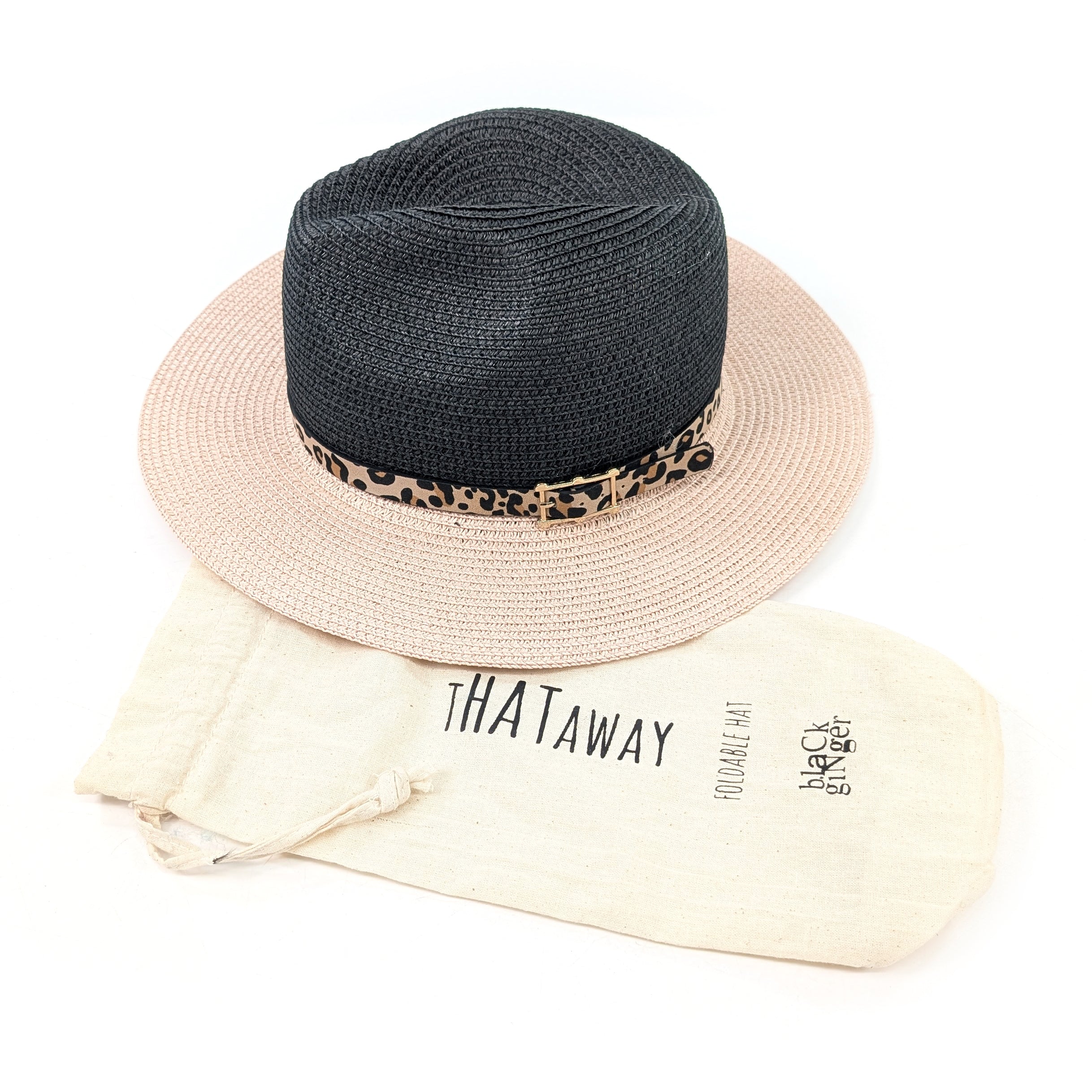 Two Tone Panama Foldable Hat (57cm) - Black/Pink