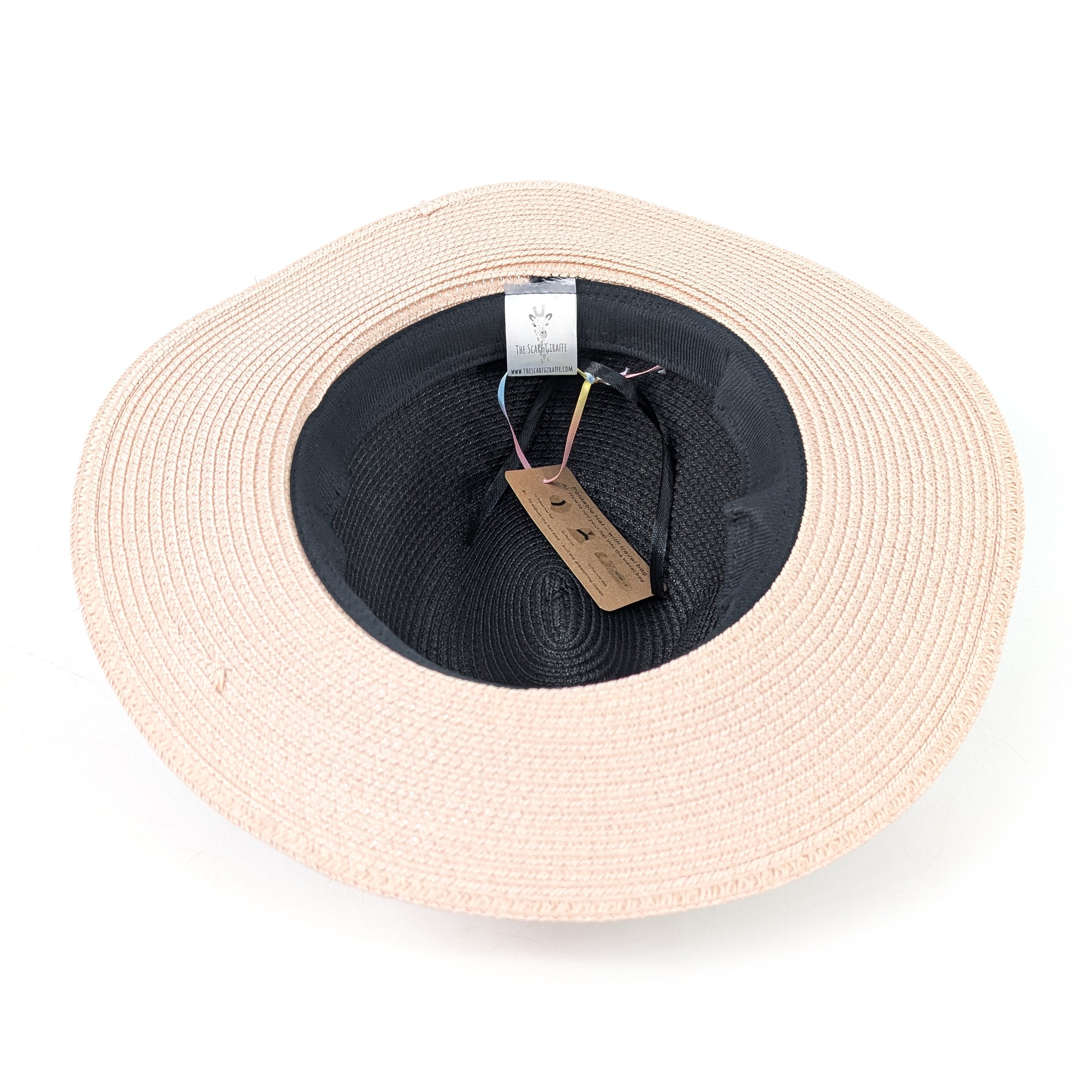 Two Tone Panama Foldable Hat (57cm) - Black/Pink