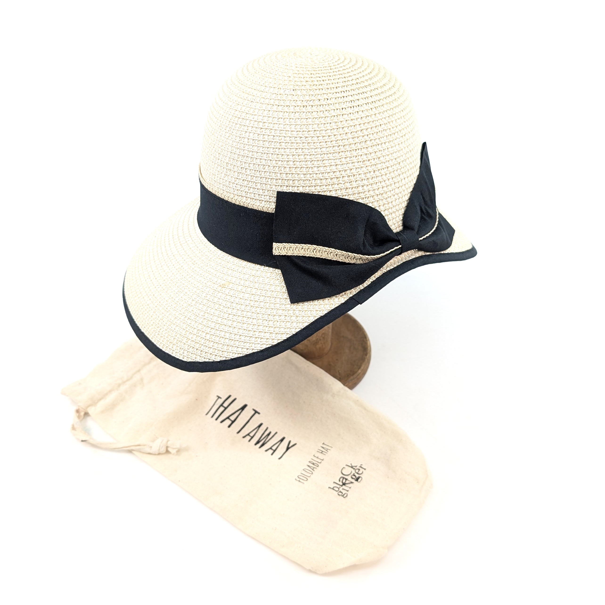 Open Back Bow Foldable Hat (57cm) - Natural Cream