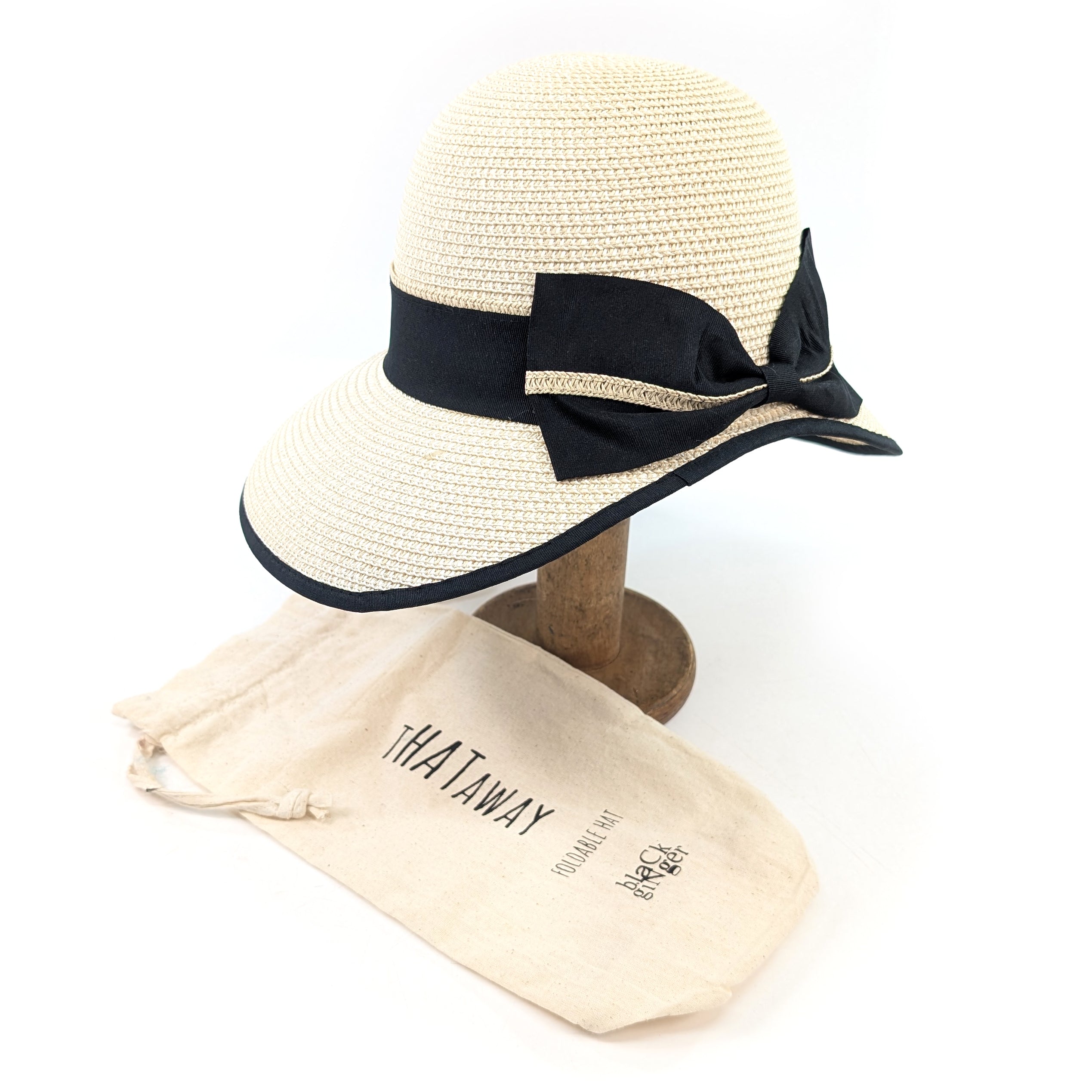 Open Back Bow Foldable Hat (57cm) - Natural Cream