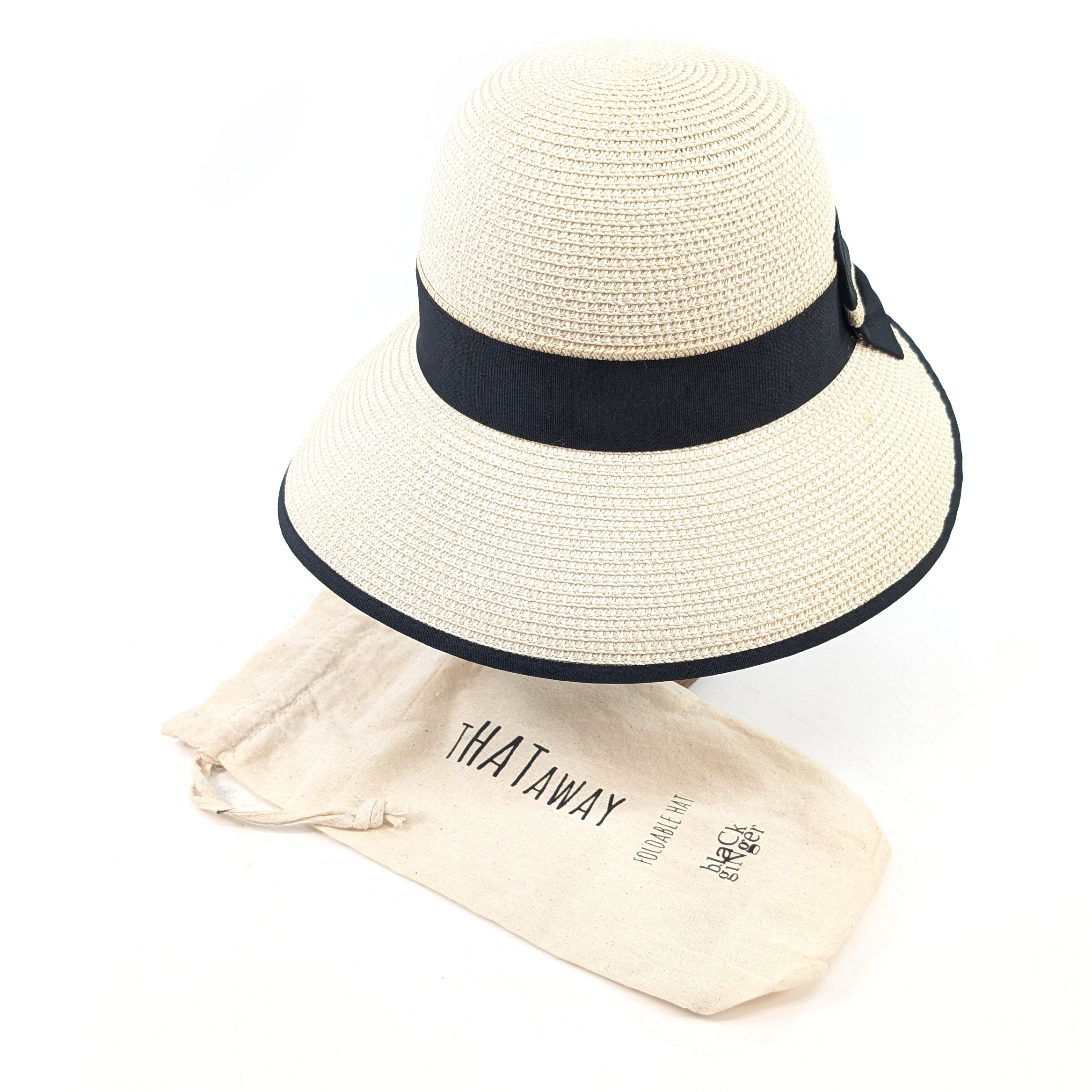 Open Back Bow Foldable Hat (57cm) - Natural Cream