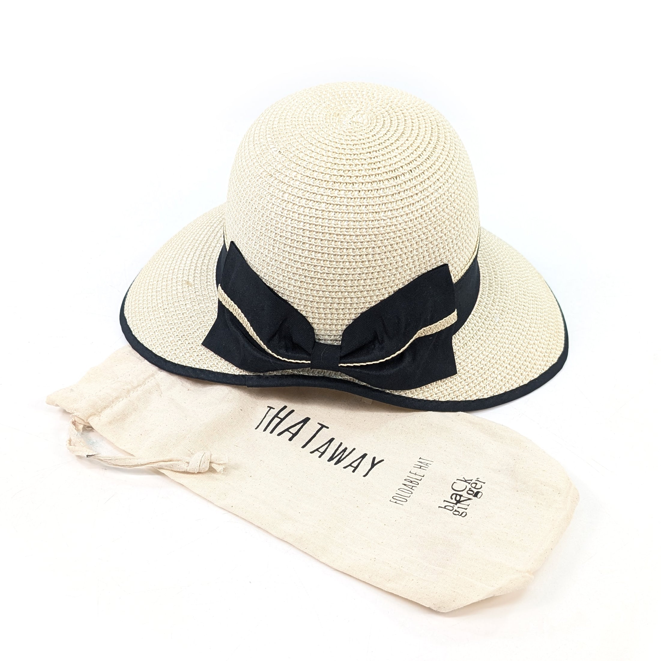 Open Back Bow Foldable Hat (57cm) - Natural Cream