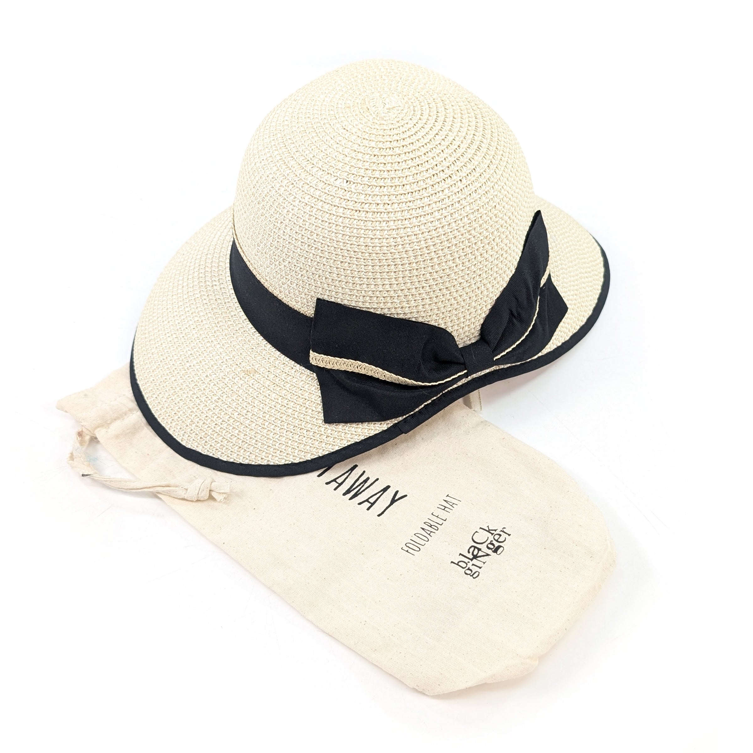 Open Back Bow Foldable Hat (57cm) - Natural Cream