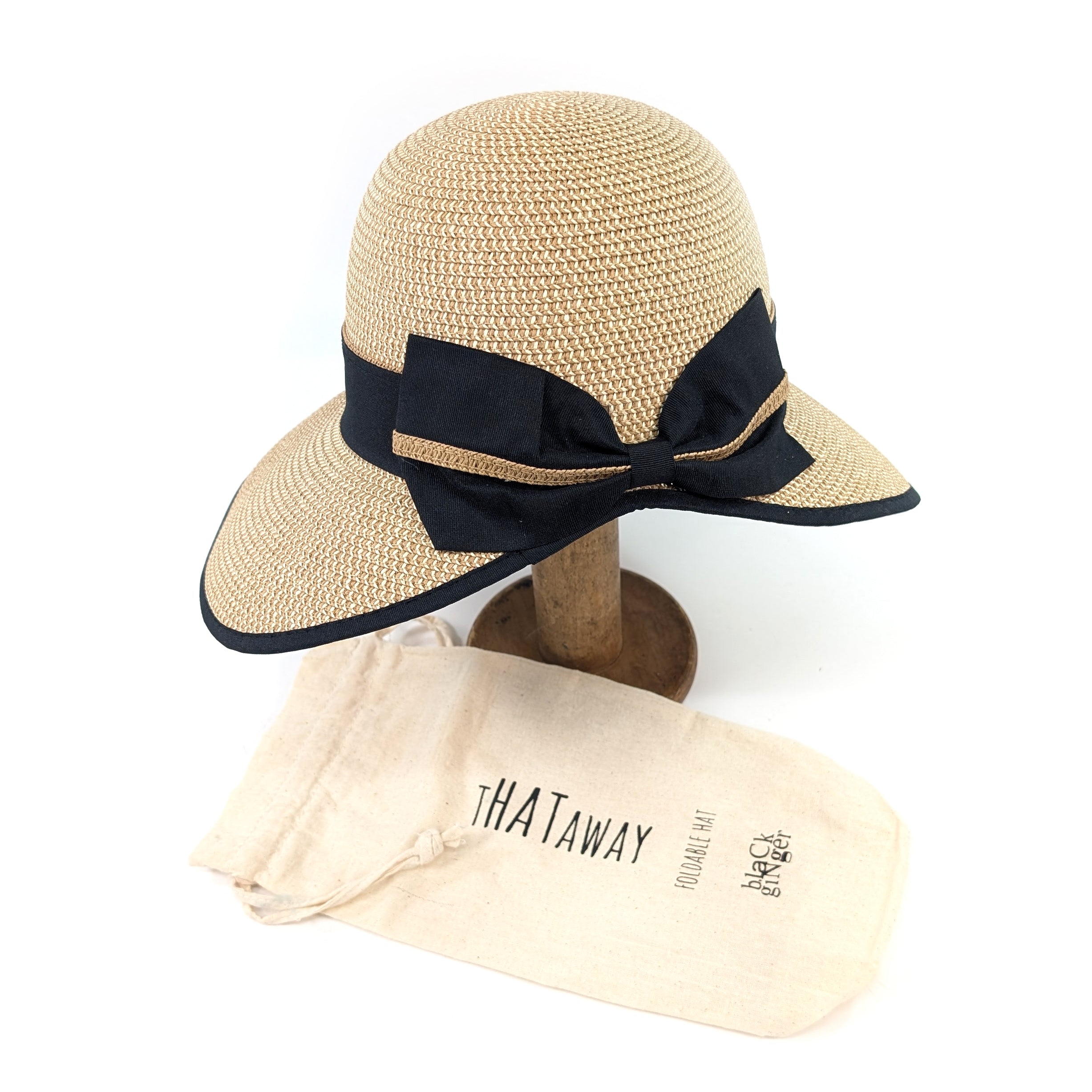 Open Back Bow Foldable Hat (57cm) - Dark Natural