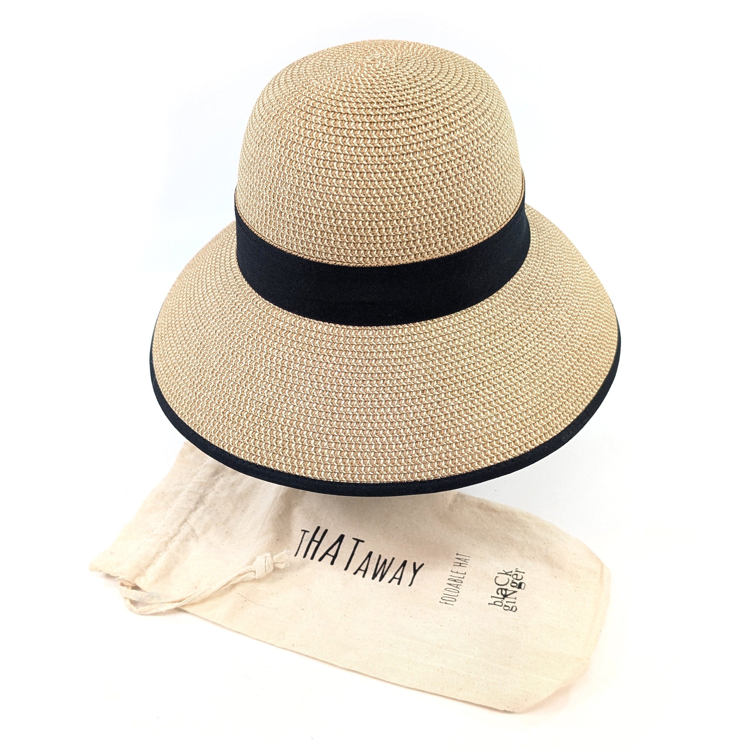 Open Back Bow Foldable Hat (57cm) - Dark Natural